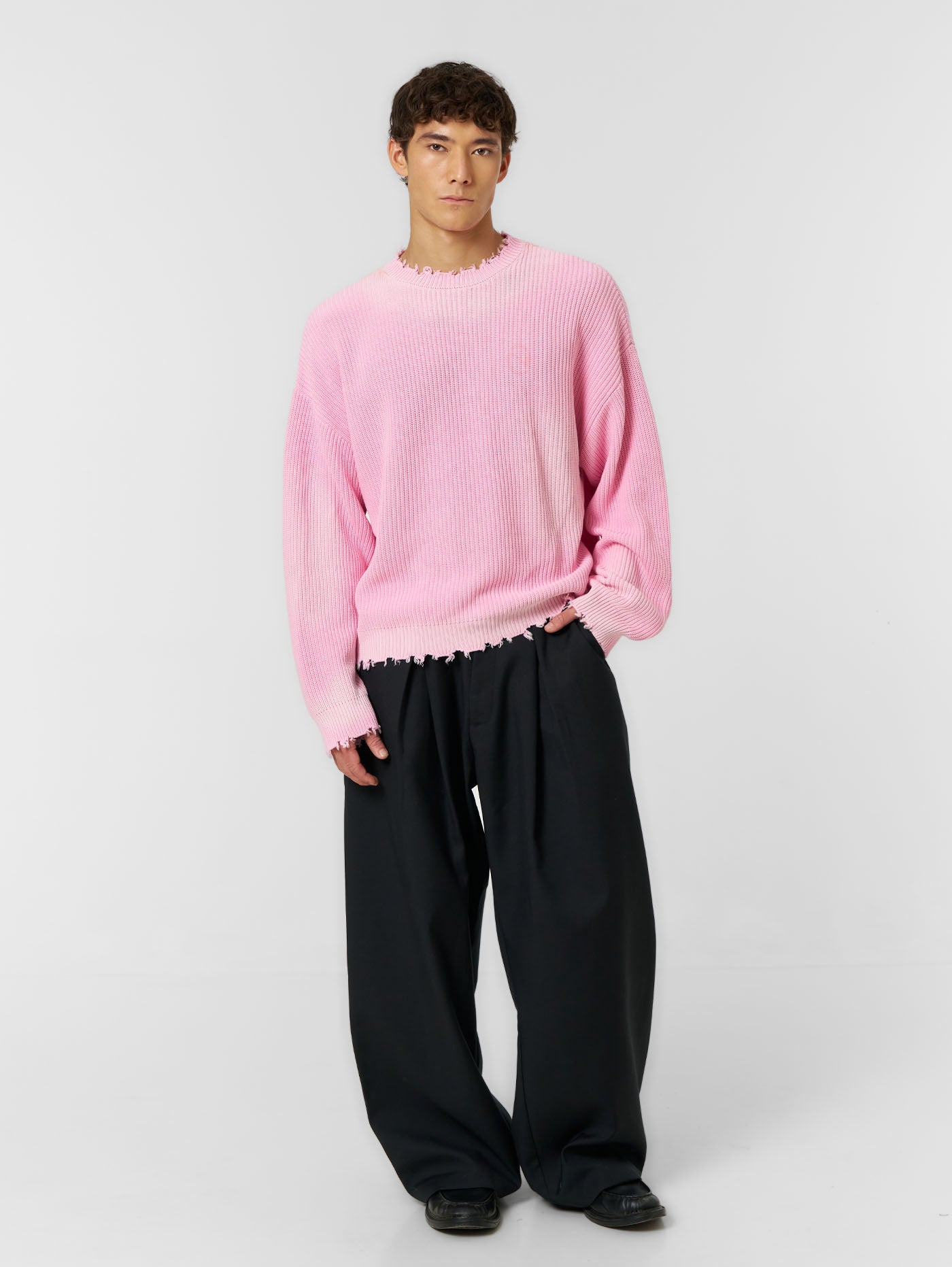 Distressed Knit Jumper Washed Pink