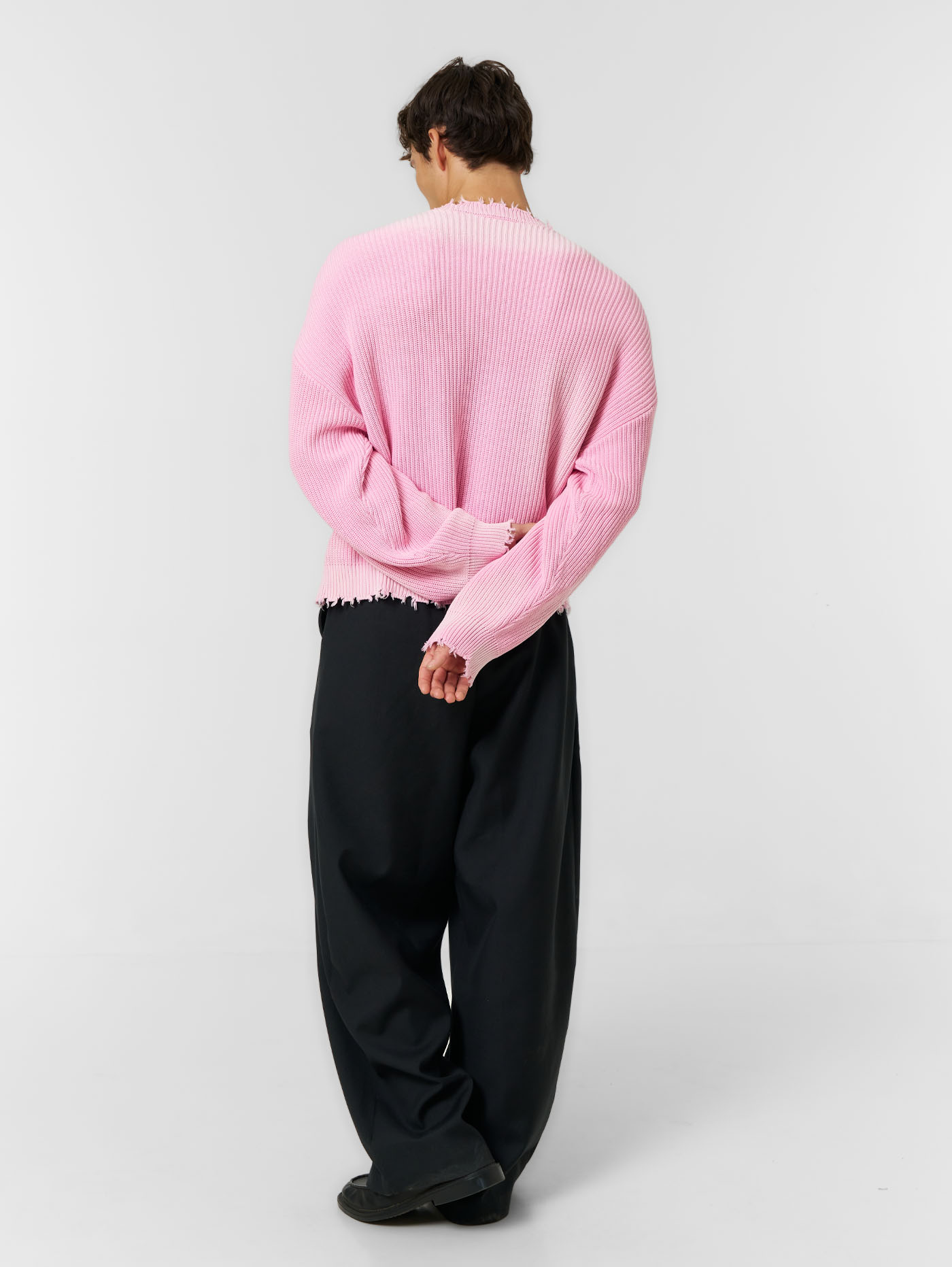 Distressed Knit Jumper Washed Pink