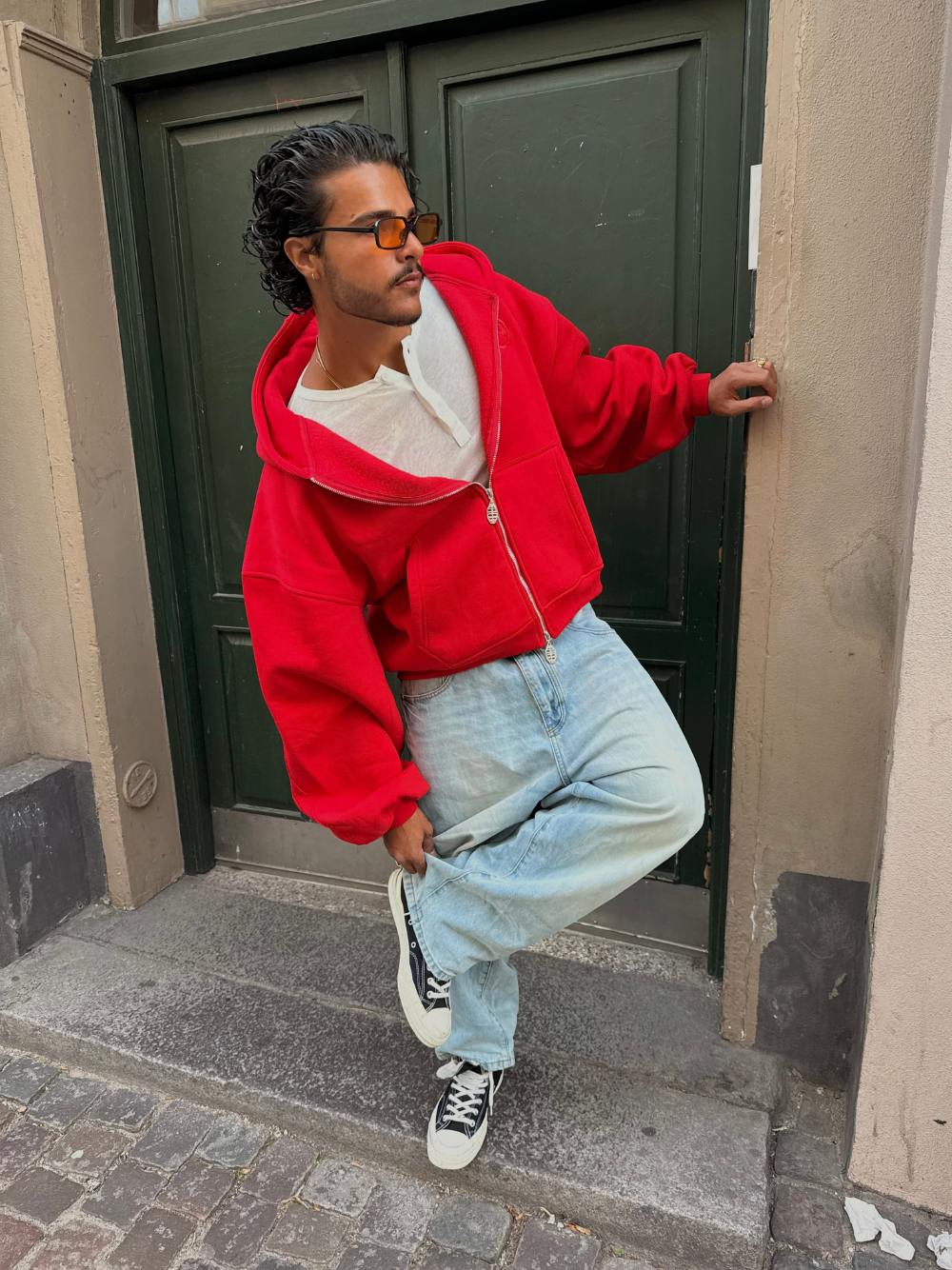 Rail Zip Hoodie Red