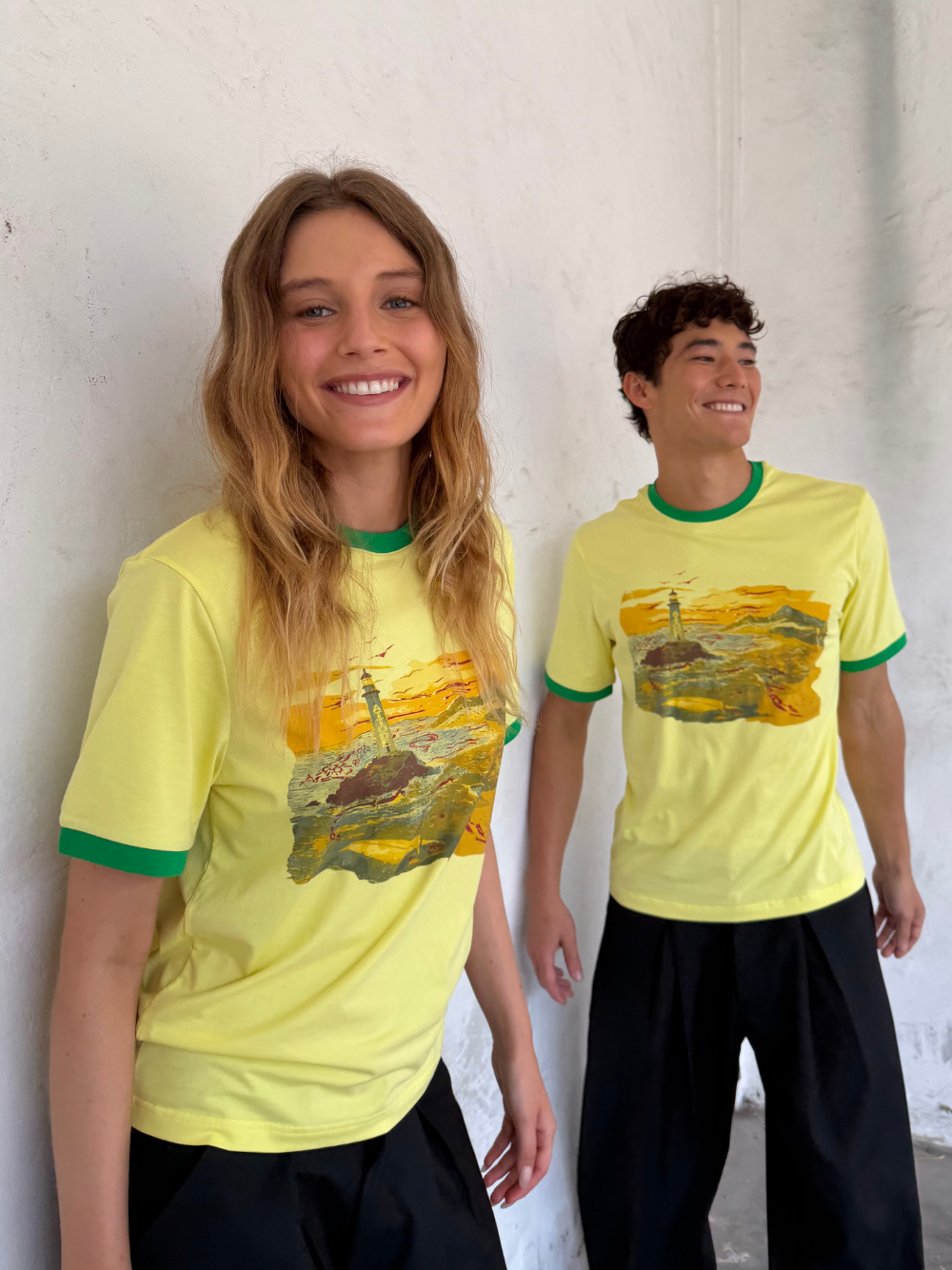 Fitted Cuff T-shirt Yellow/White