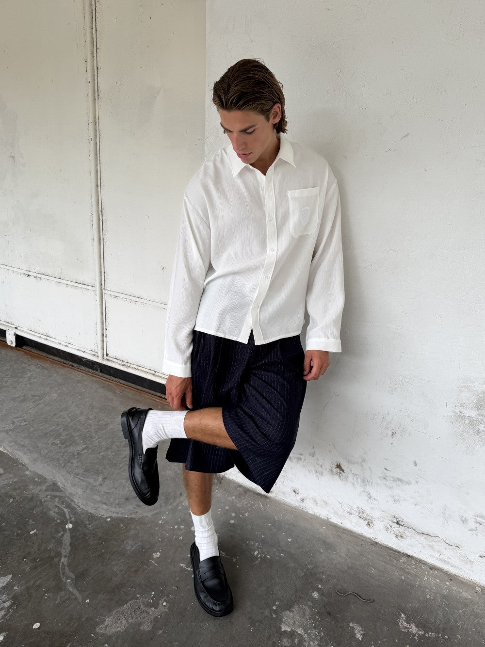 Pinstriped Suit Shorts Navy