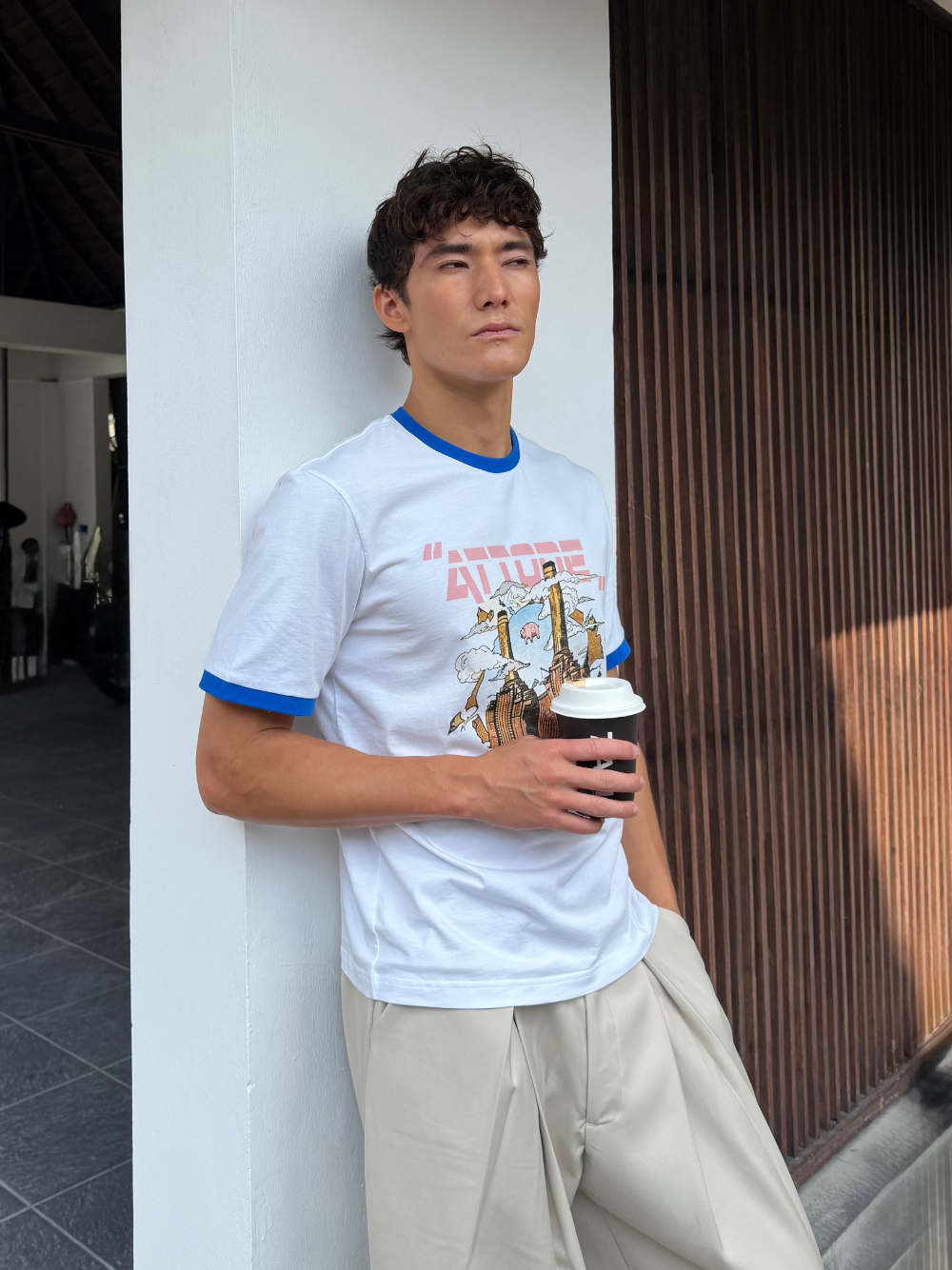 Fitted Cuff T-shirt White/Blue