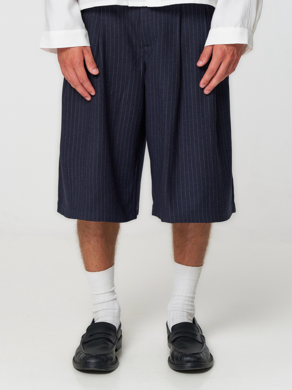 Pinstriped Suit Shorts Navy