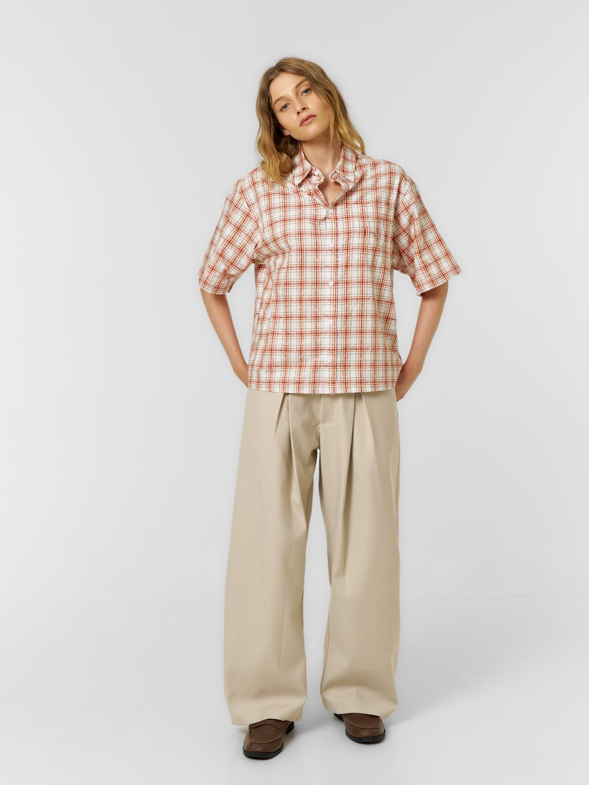 Cloud Check Shirt Orange/White - ATTODE