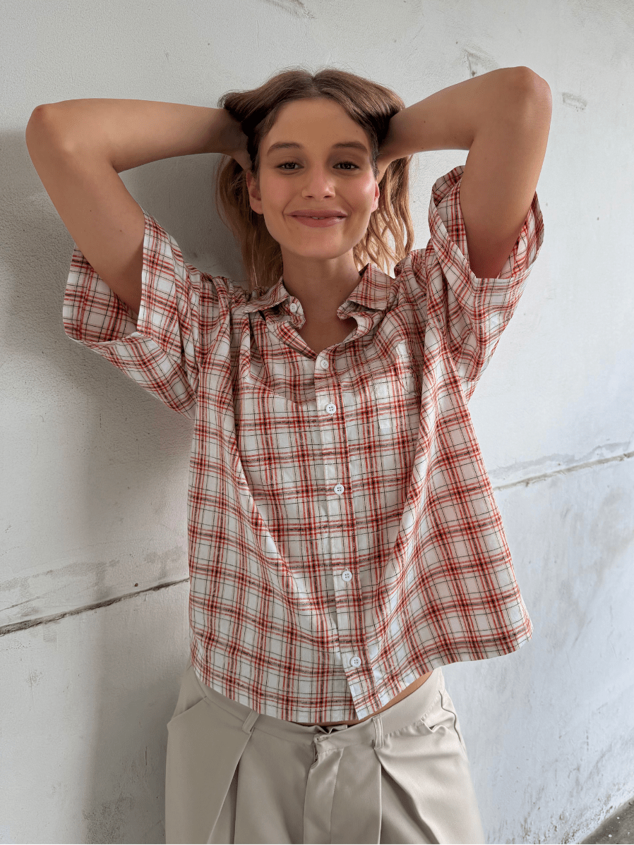 Cloud Check Shirt Orange/White - ATTODE
