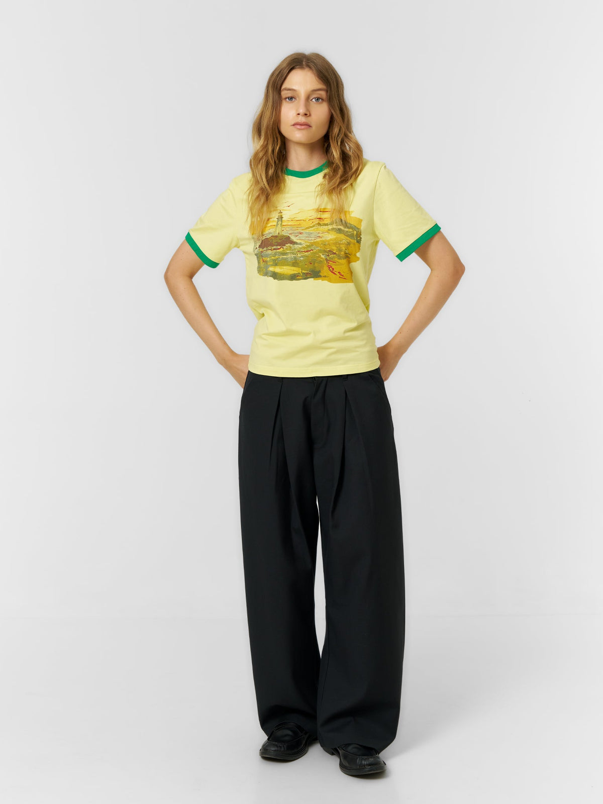 Fitted Cuff T-shirt Yellow/White - ATTODE