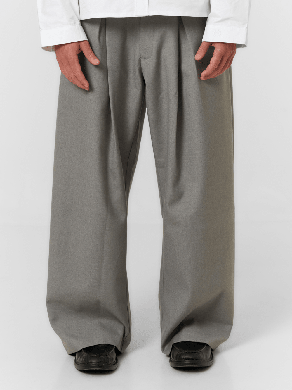 Korean Pleated Suit Pants Grey - ATTODE