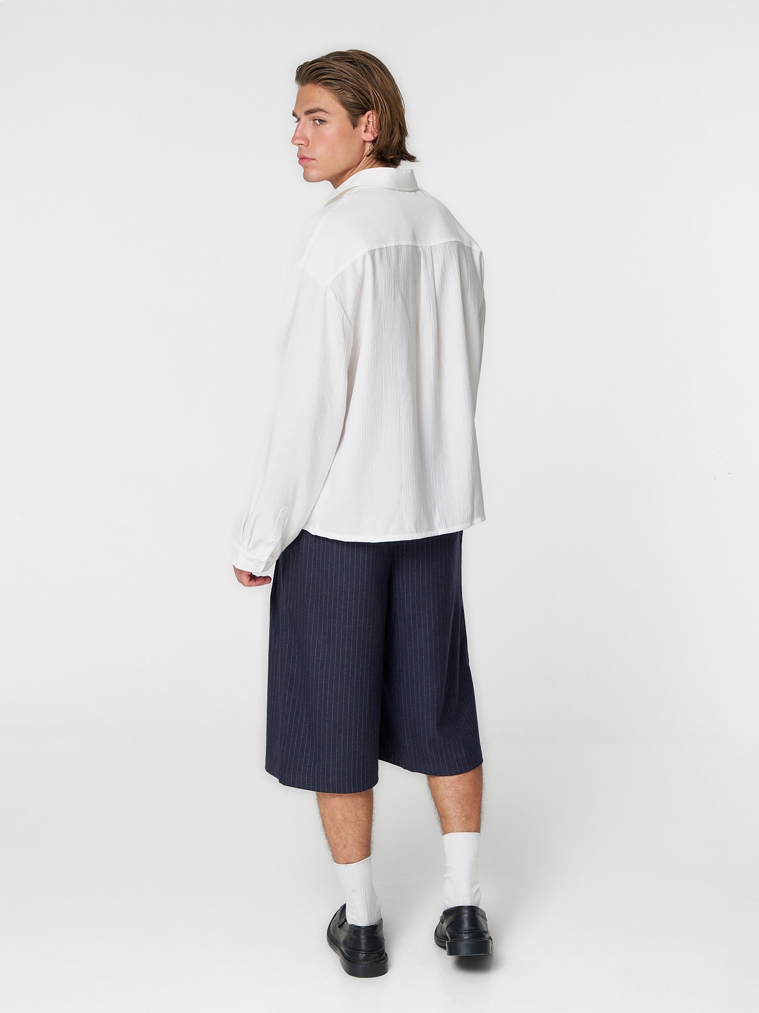 Pinstriped Suit Shorts Navy - ATTODE