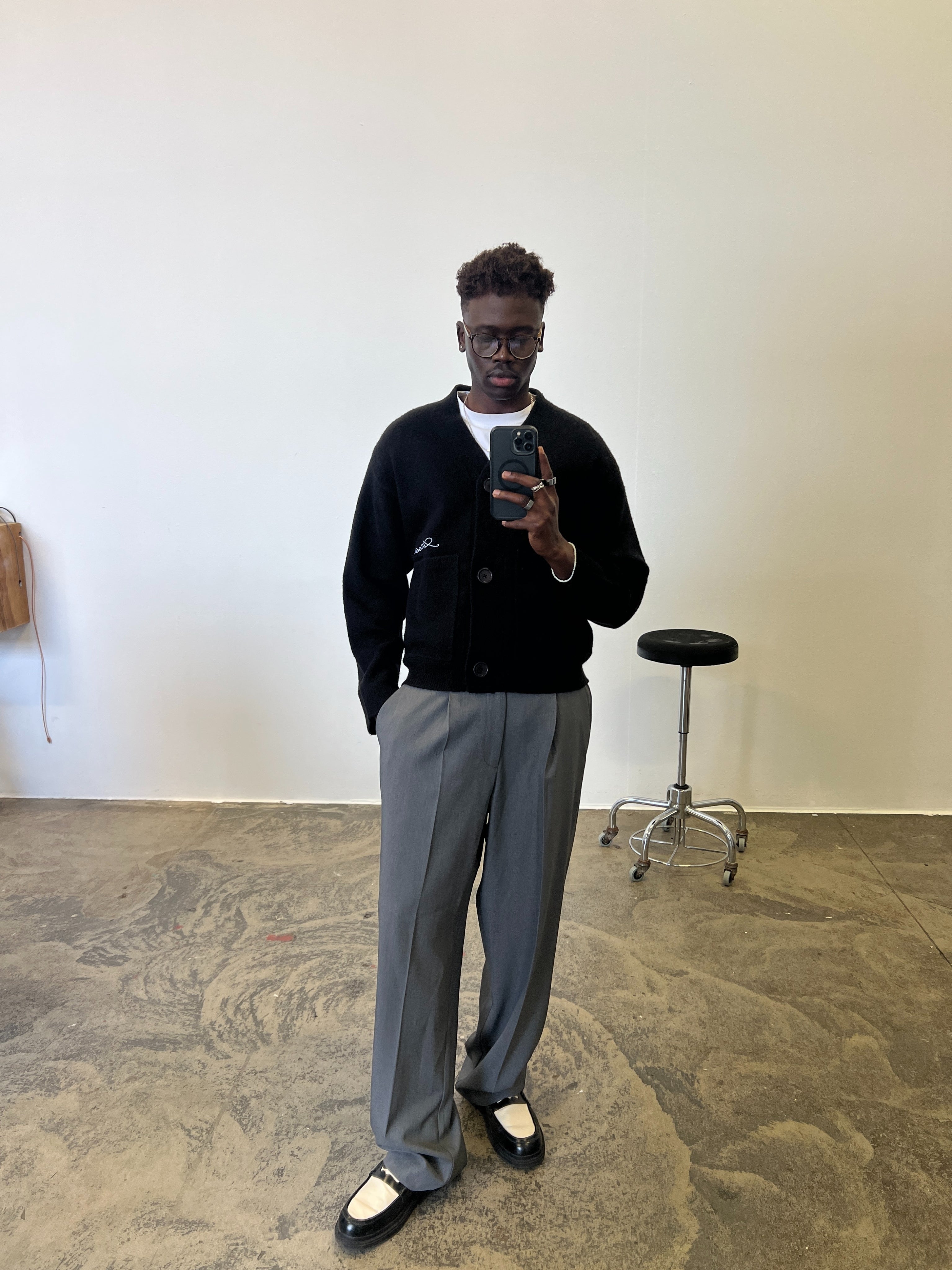 Wide Leg Pleated Suit Pants Grey - ATTODE