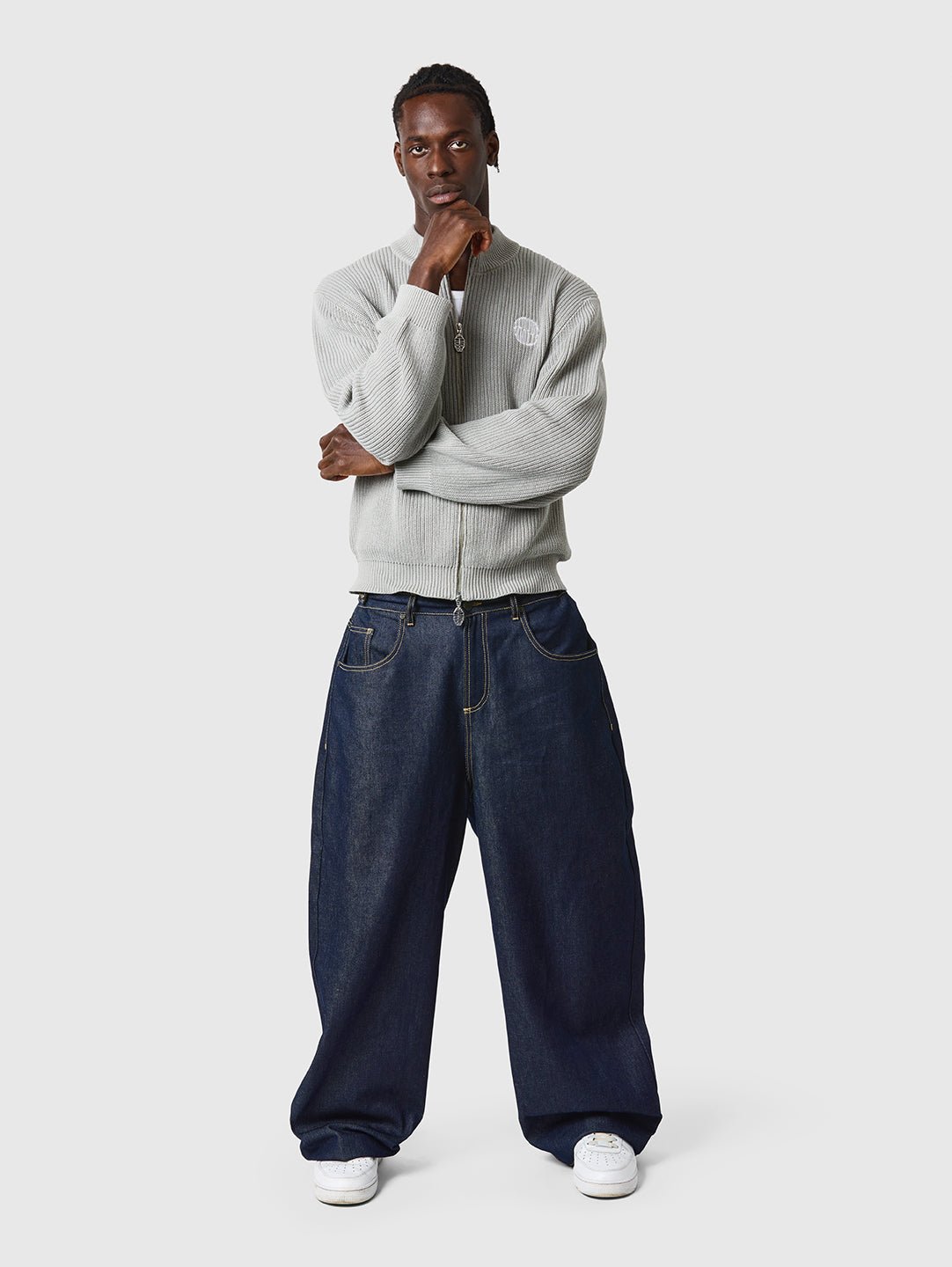 Wide Leg Raw Denim Jeans Indigo Blue - ATTODE