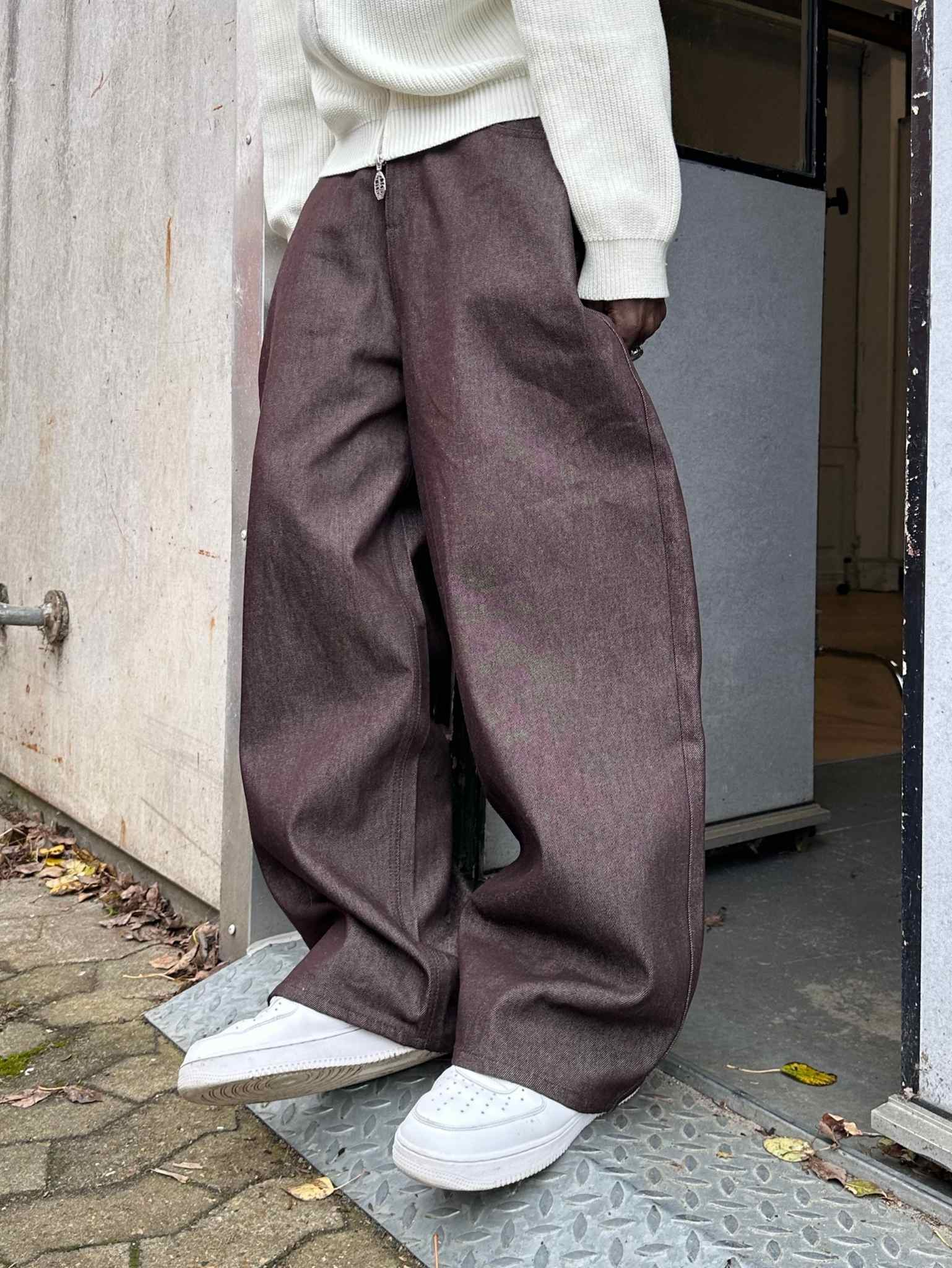 Wide Leg Raw Denim Jeans Mahogany Brown - ATTODE