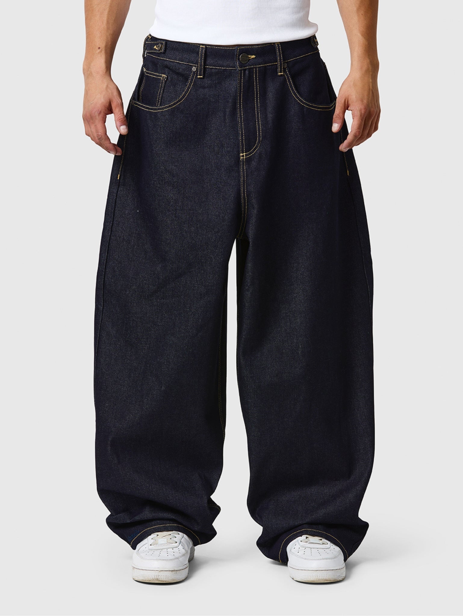 Wide Leg Raw Denim Jeans Navy - ATTODE