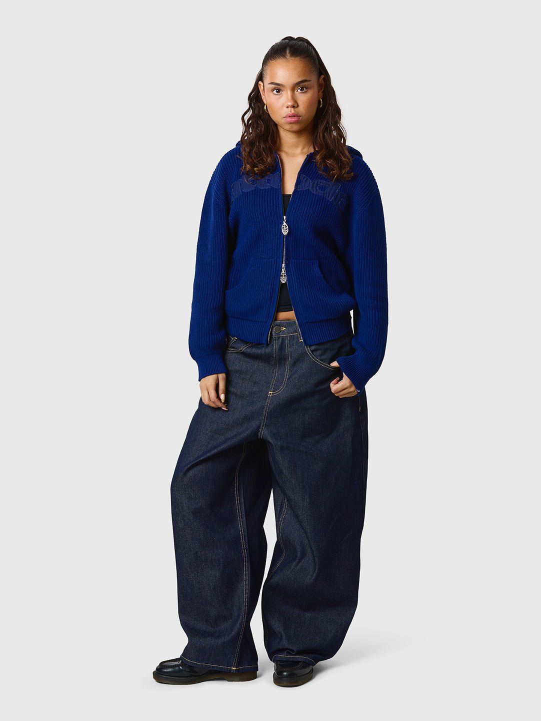 Wide Leg Raw Denim Jeans Navy - ATTODE