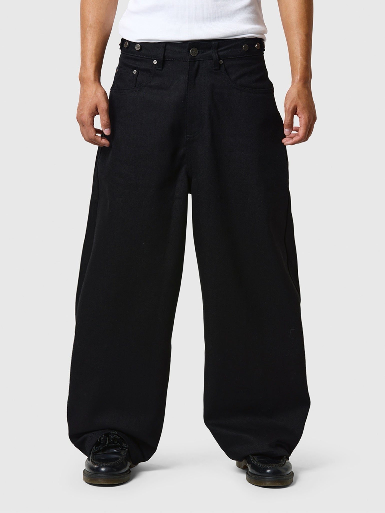 Wide Leg Raw Denim Jeans Solid Black - ATTODE