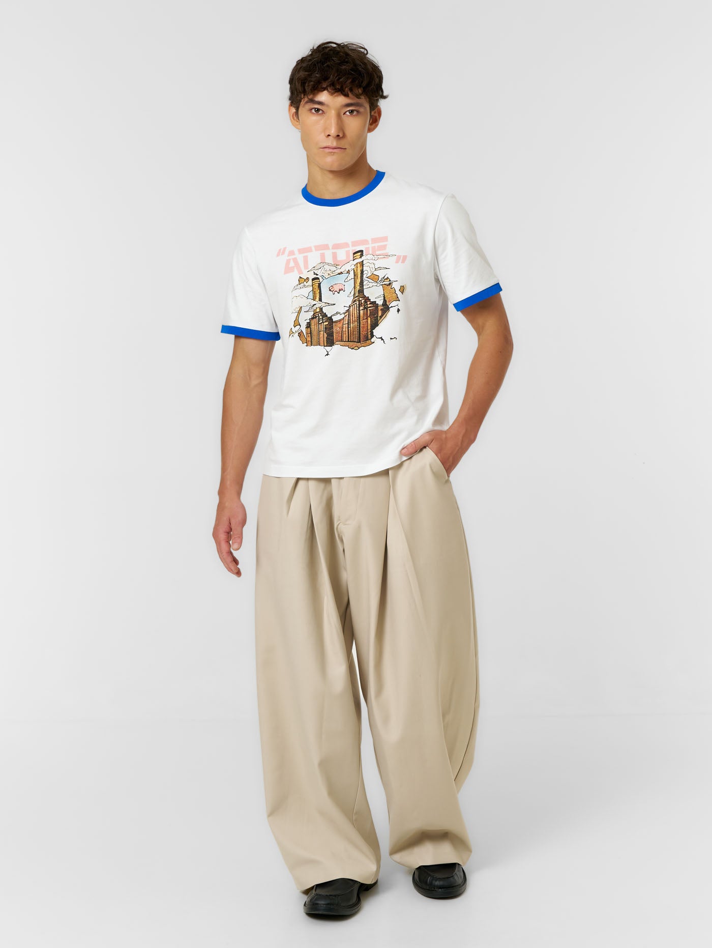 Fitted Cuff T-shirt White/Blue