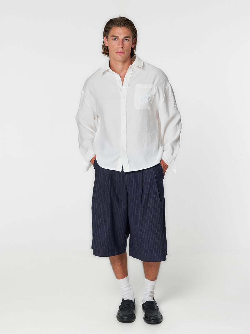 Pinstriped Suit Shorts Navy