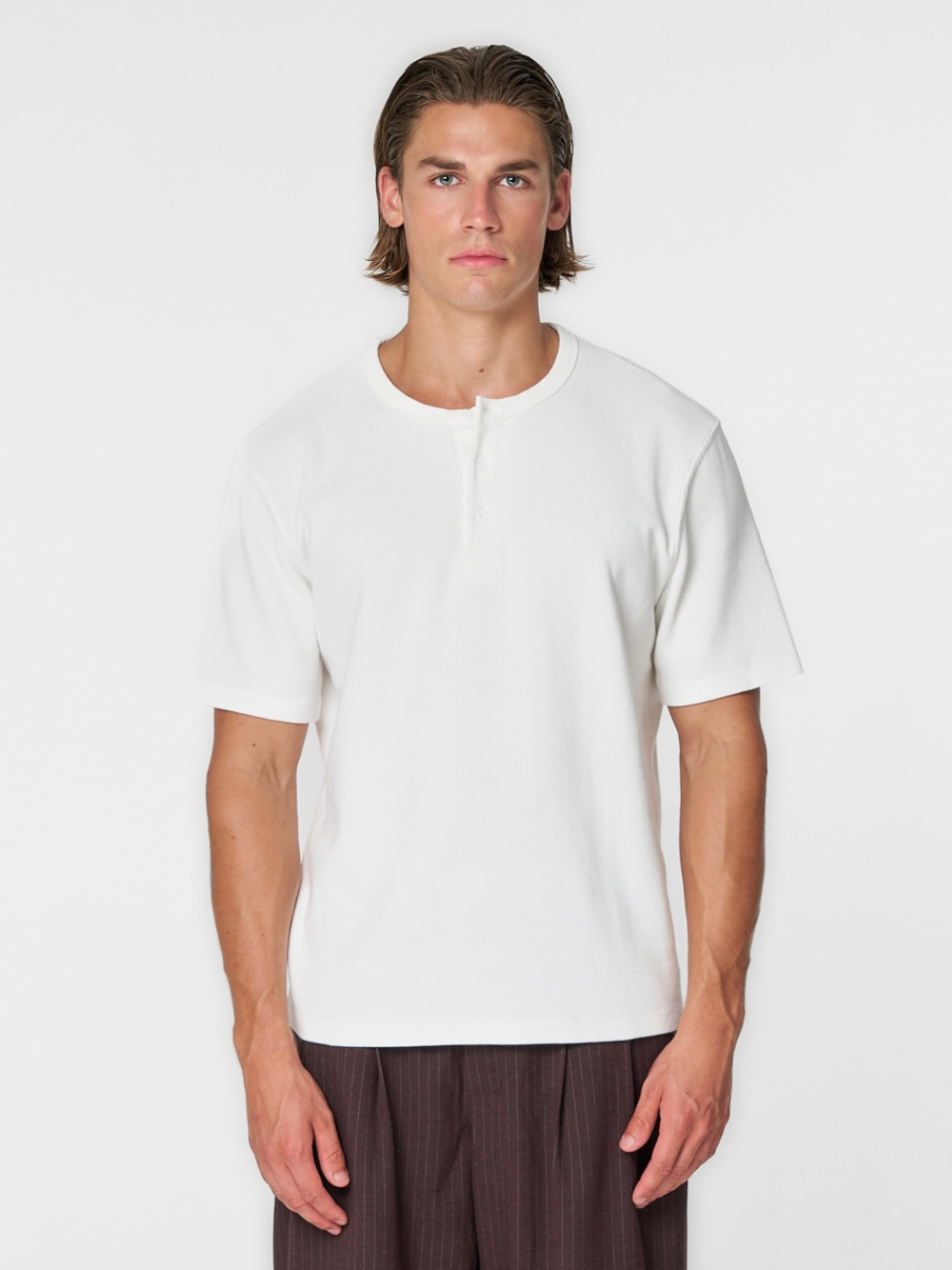 Waffle Henley S/S White