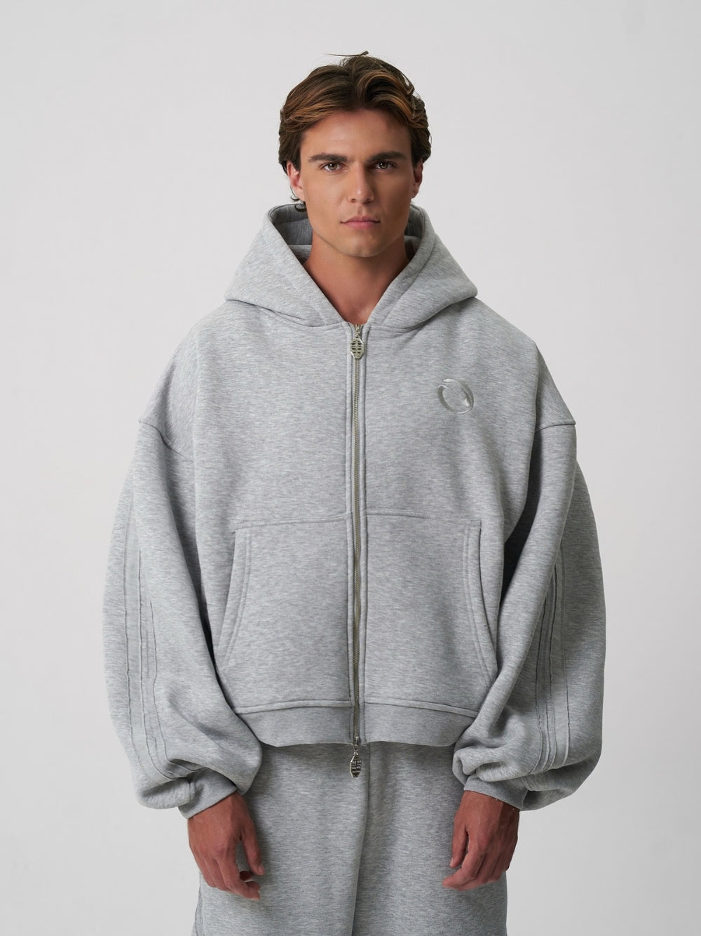 ATTODE Rail Zip Hoodie Grey Marl - Premium Fleece Zip Hoodie
