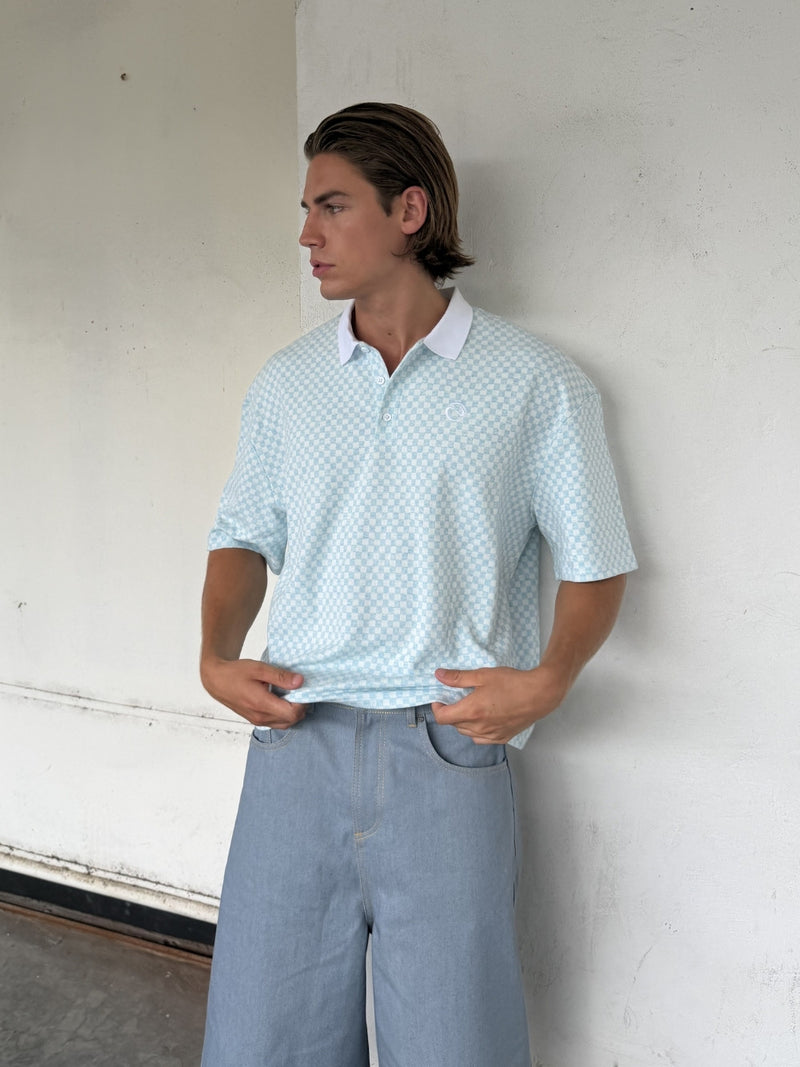 Checkered Polo Blue/White