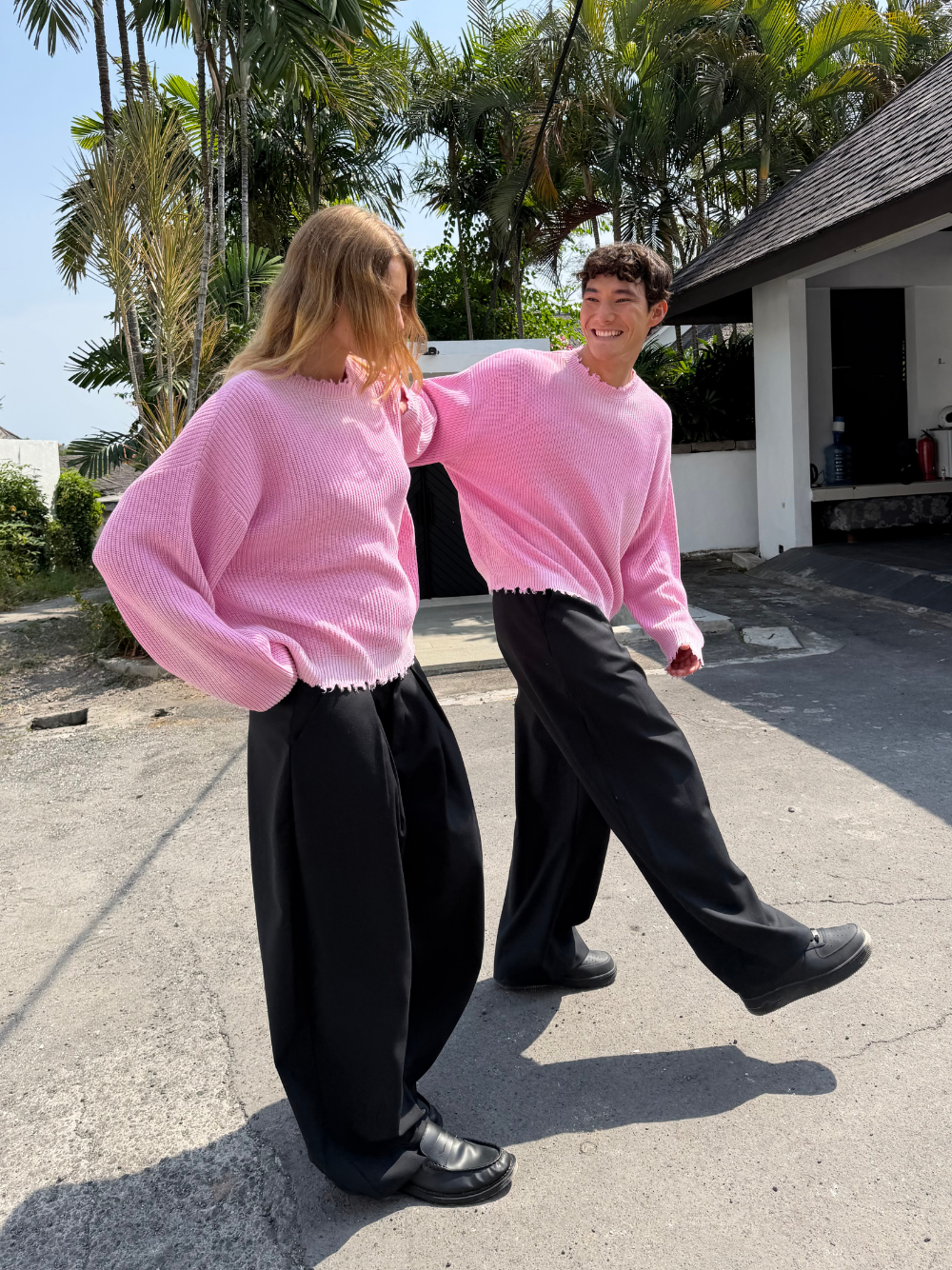 Distressed Knit Jumper Washed Pink