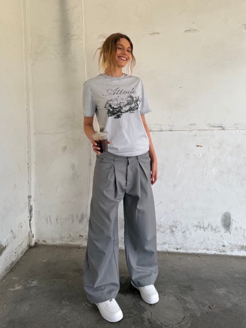 Korean Pleated Suit Pants Grey