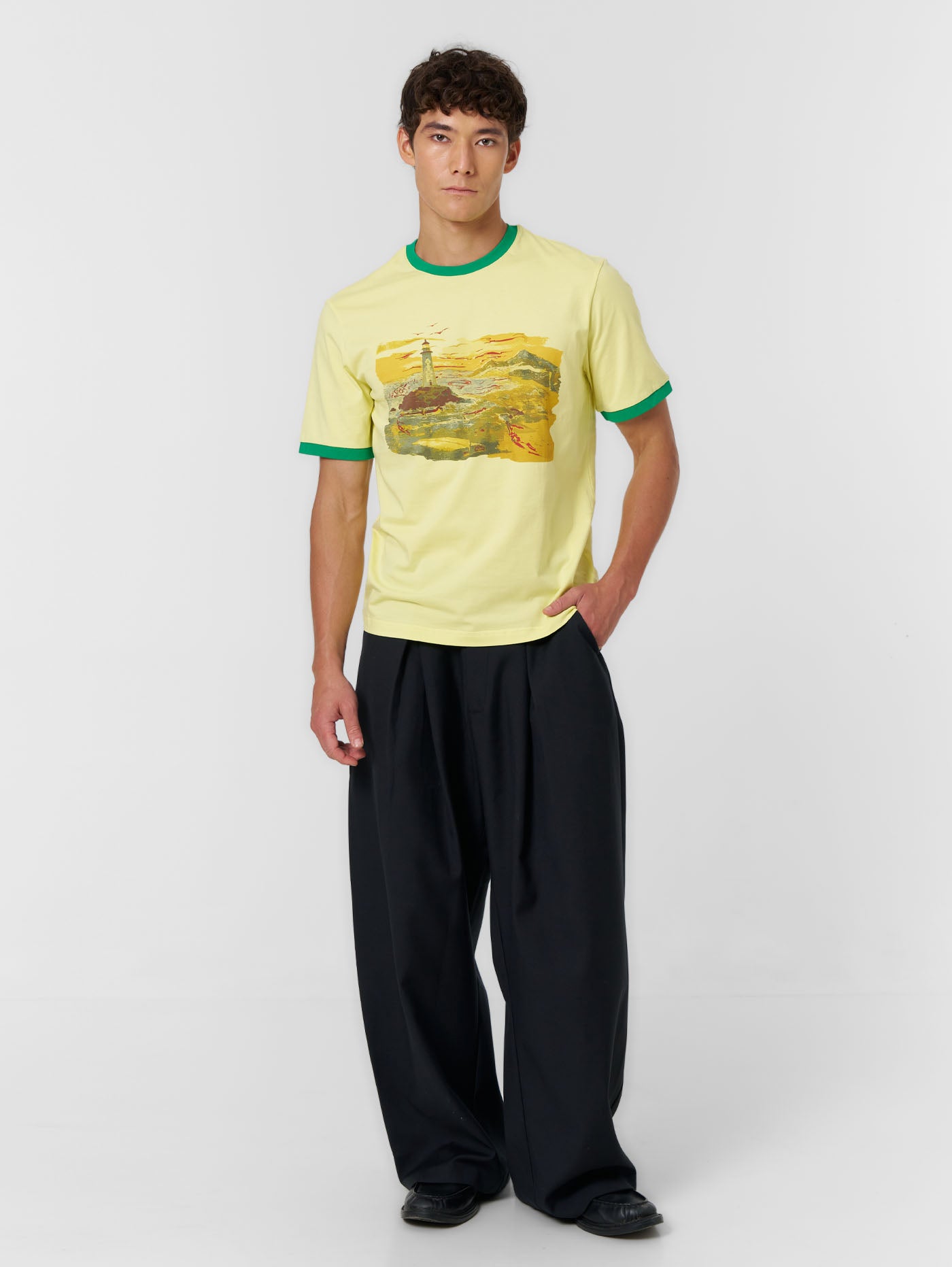 Fitted Cuff T-shirt Yellow/White