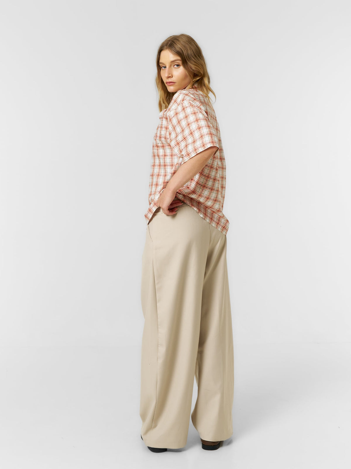 Cloud Check Shirt Orange/White - ATTODE