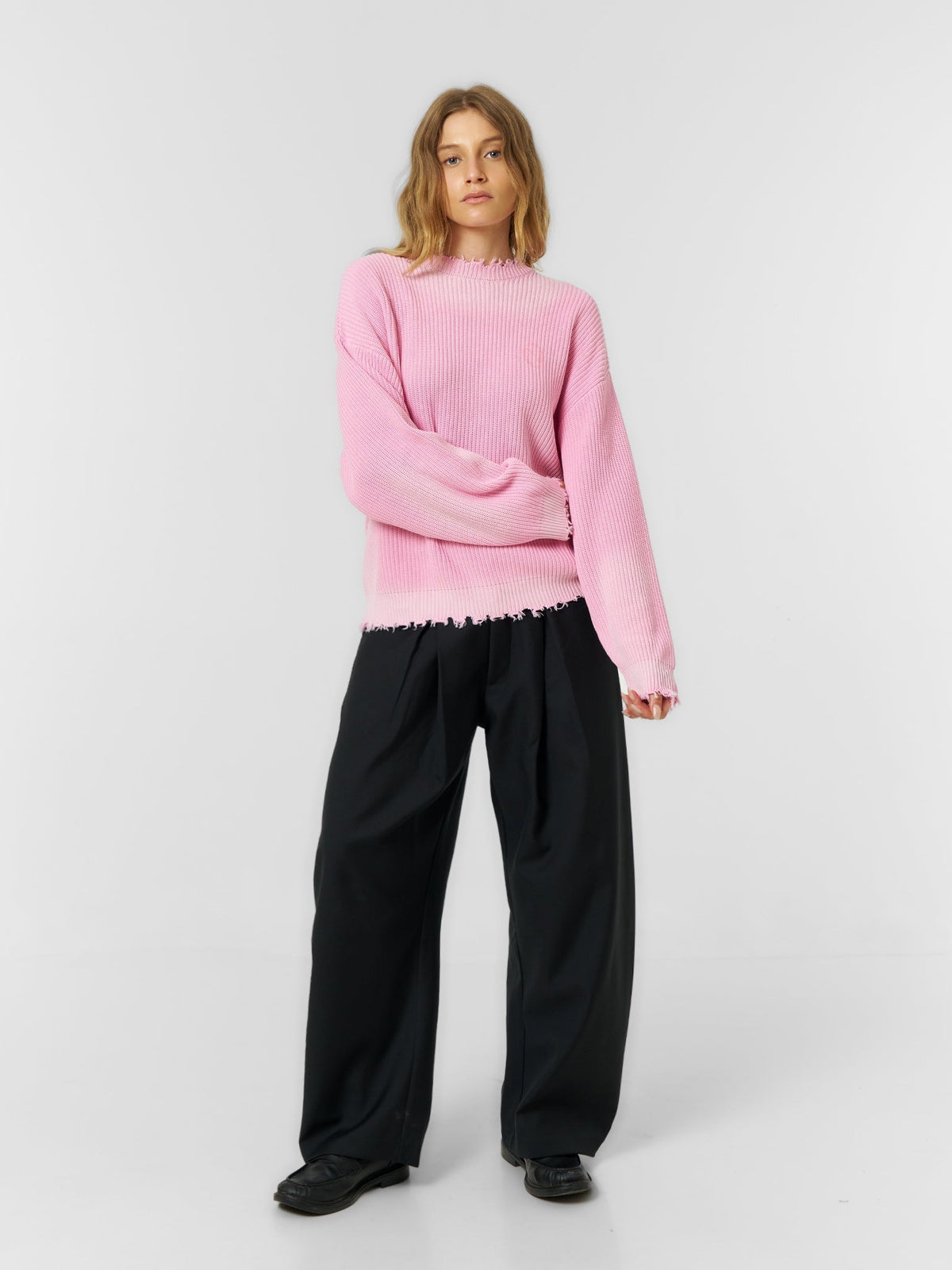 Distressed Knit Jumper Washed Pink - ATTODE