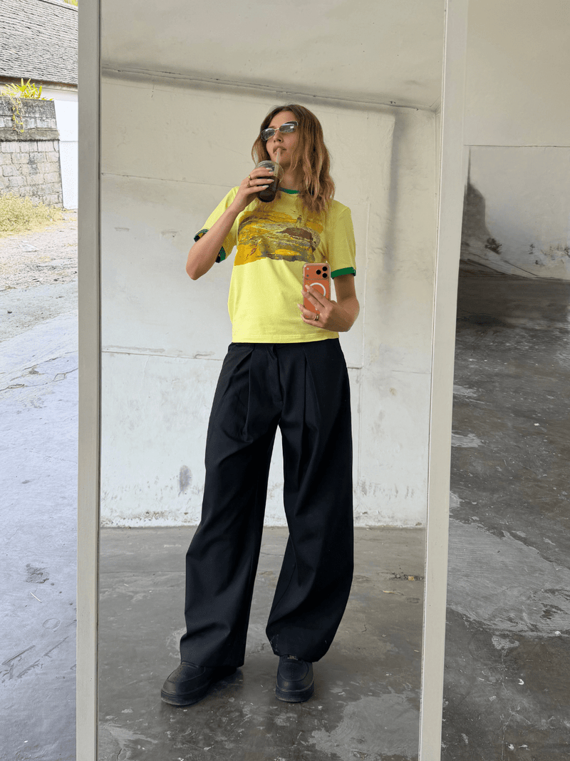 Fitted Cuff T-shirt Yellow/White - ATTODE