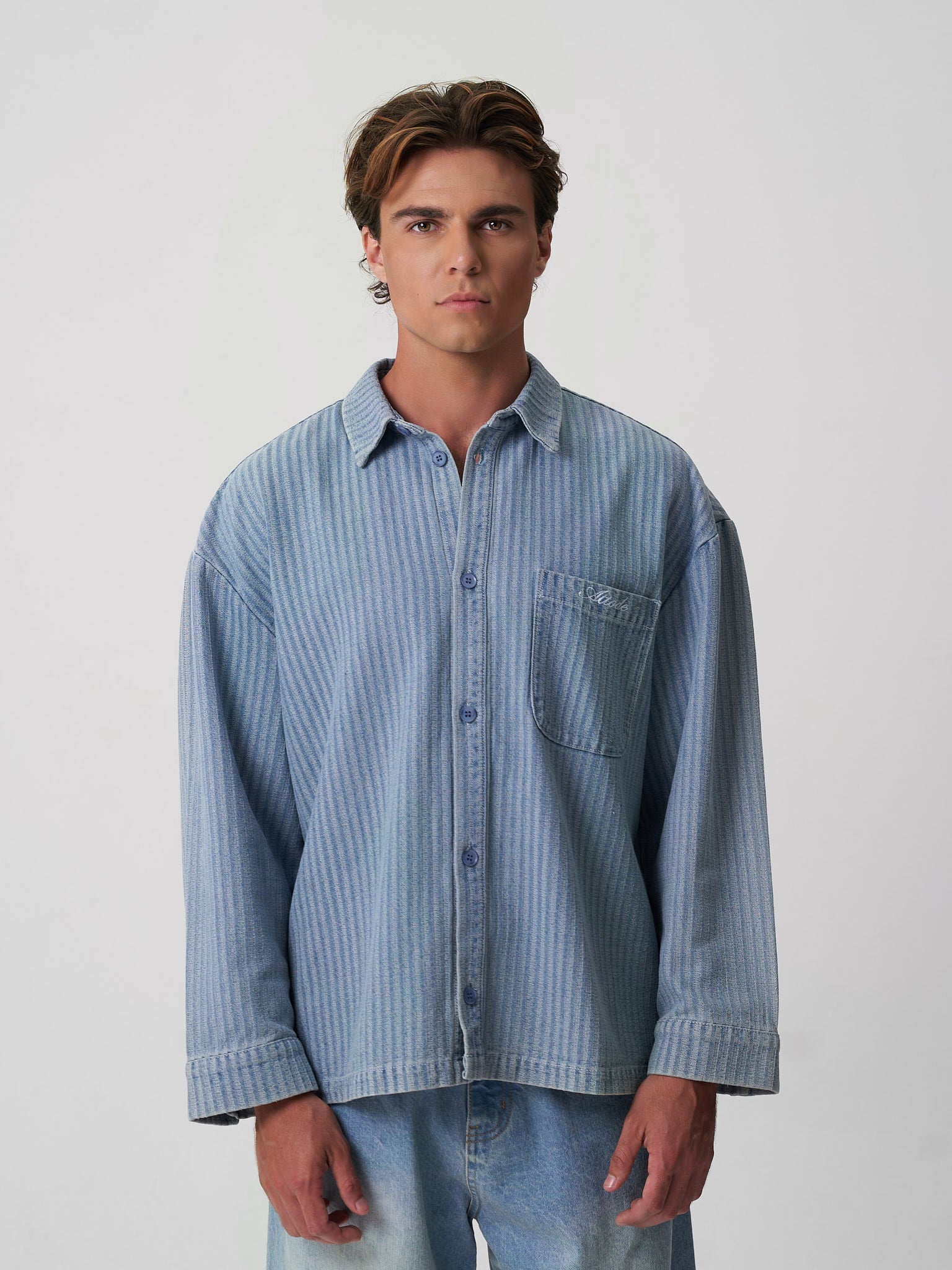 ATTODE Hickory Denim Shirt Blue - Oversized Denim Overshirt