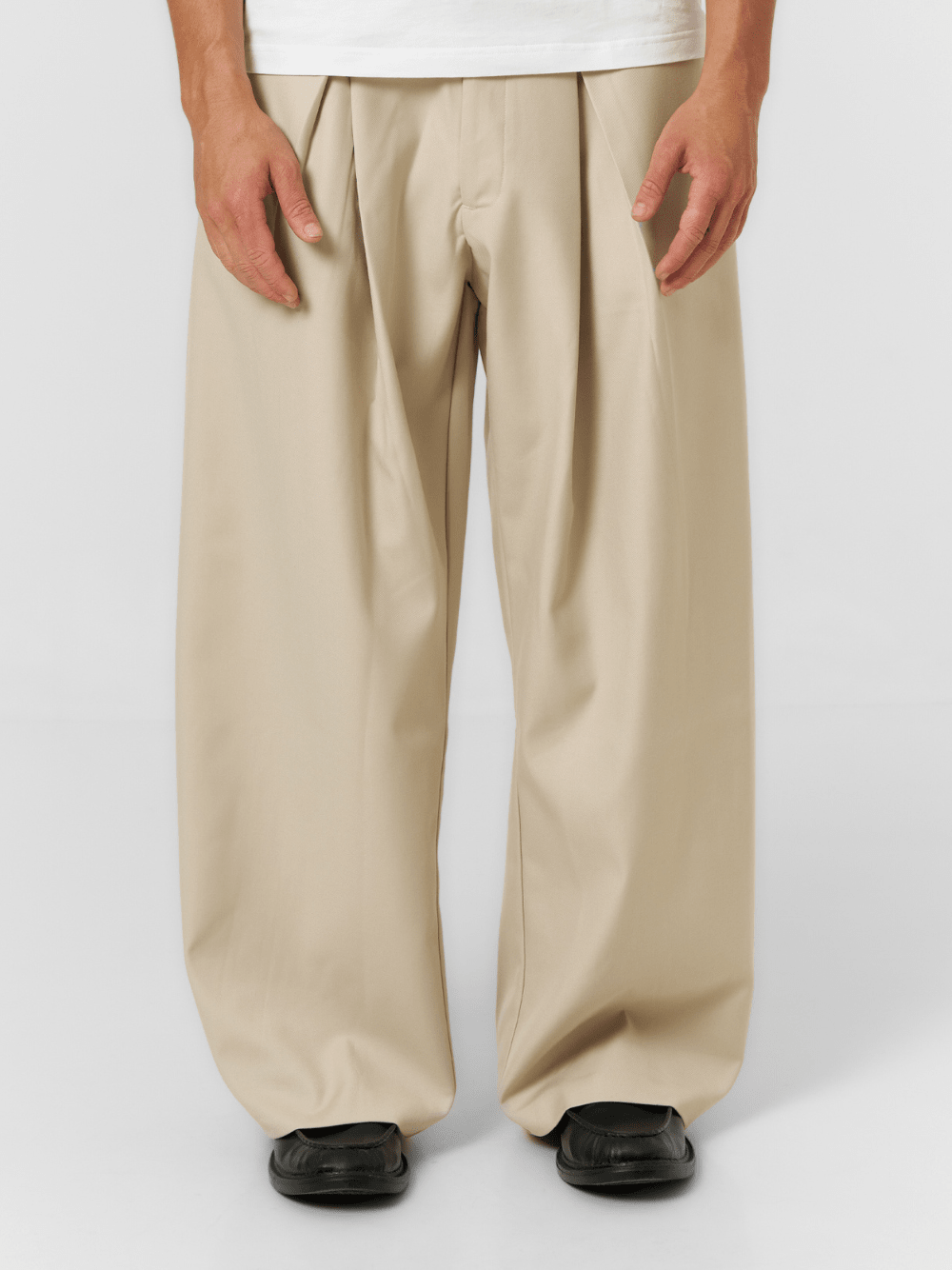 Korean Pleated Suit Pants Beige - ATTODE