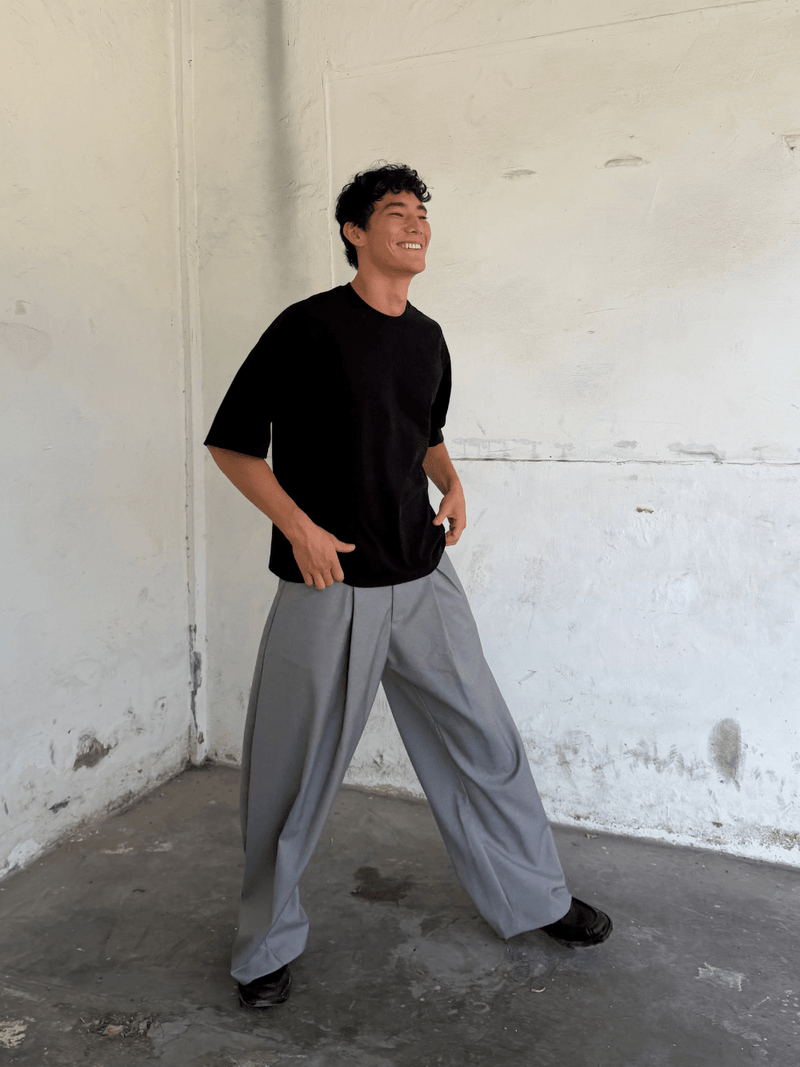 Korean Pleated Suit Pants Grey - ATTODE