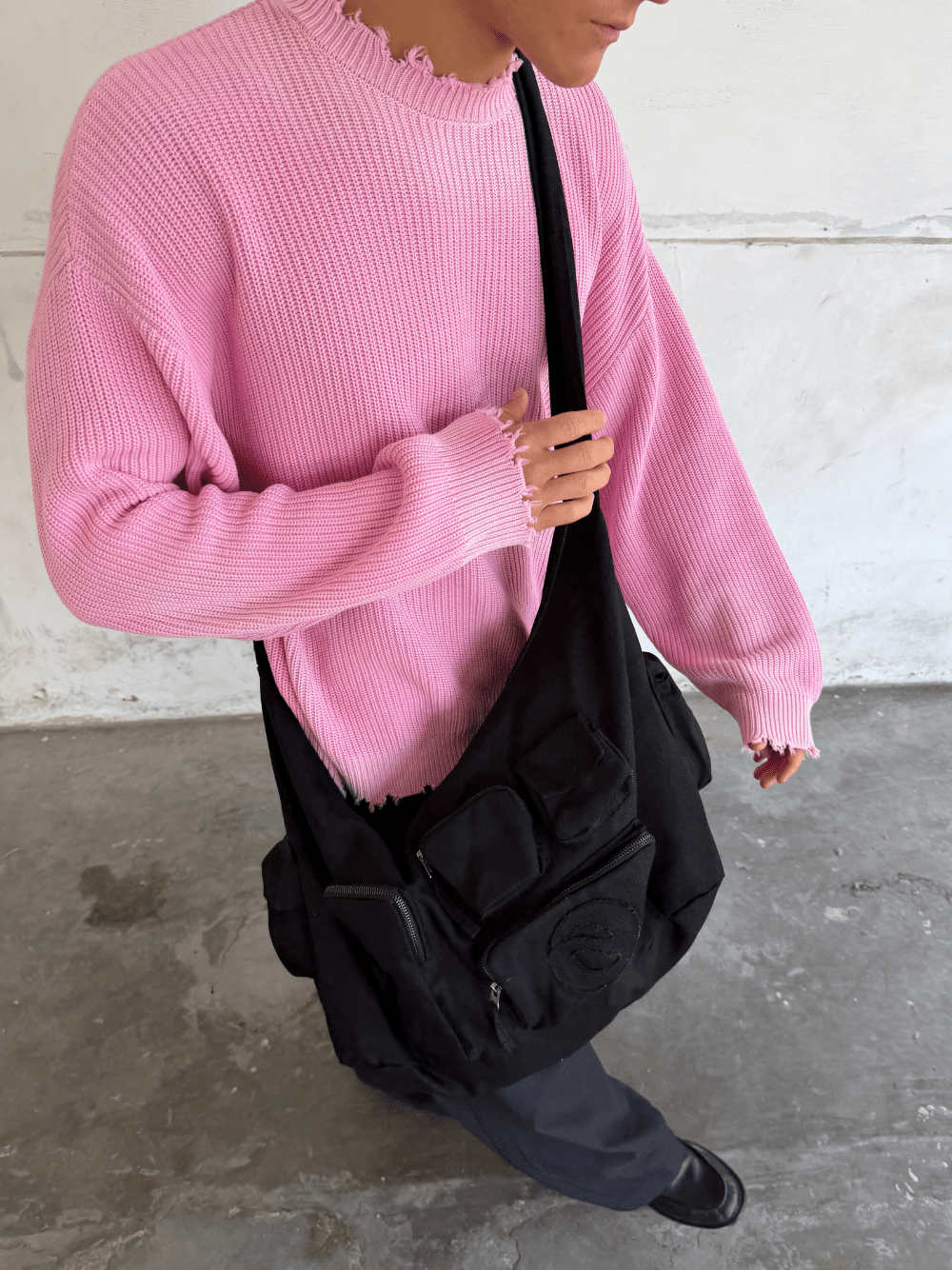 Multipocket Canvas Sling Bag Black - ATTODE