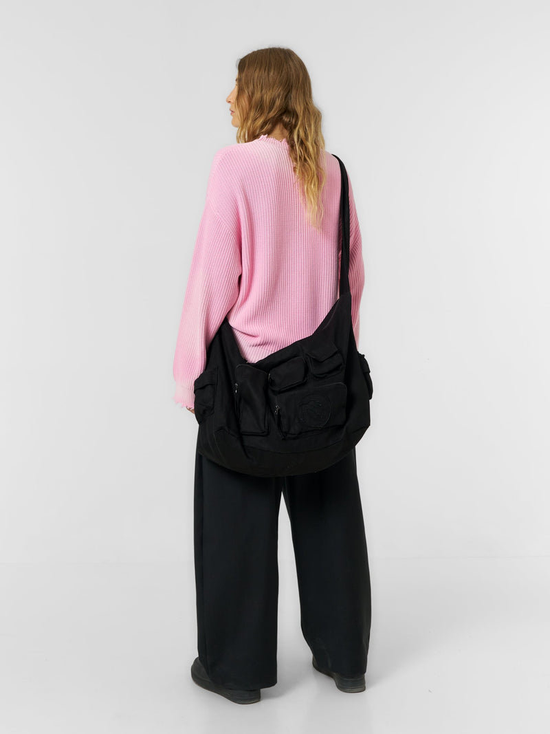 Multipocket Canvas Sling Bag Black - ATTODE