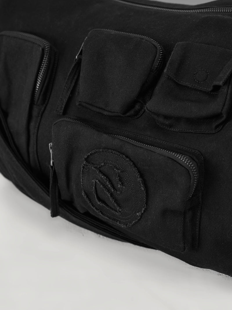 Multipocket Canvas Sling Bag Black - ATTODE