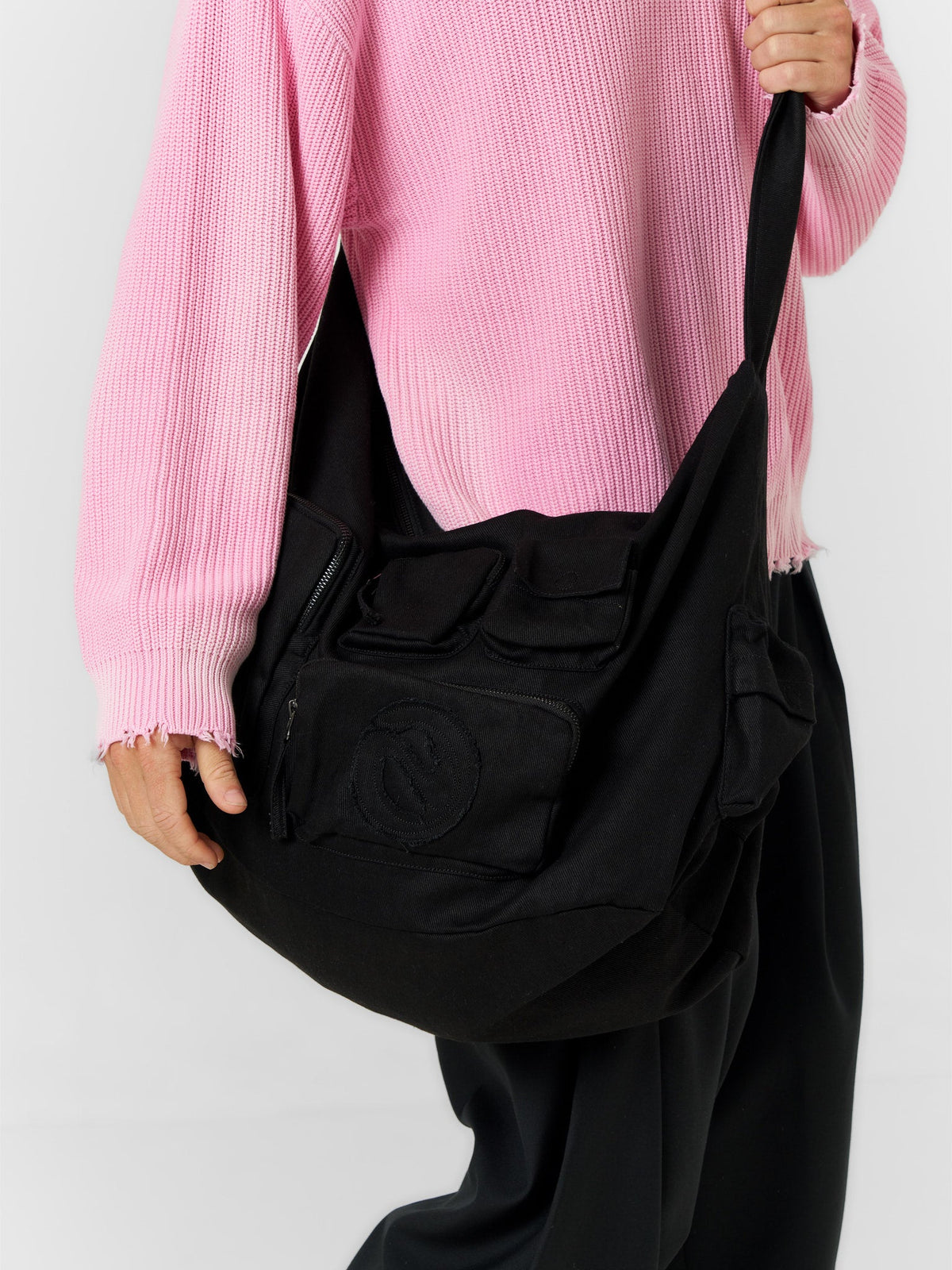 Multipocket Canvas Sling Bag Black - ATTODE