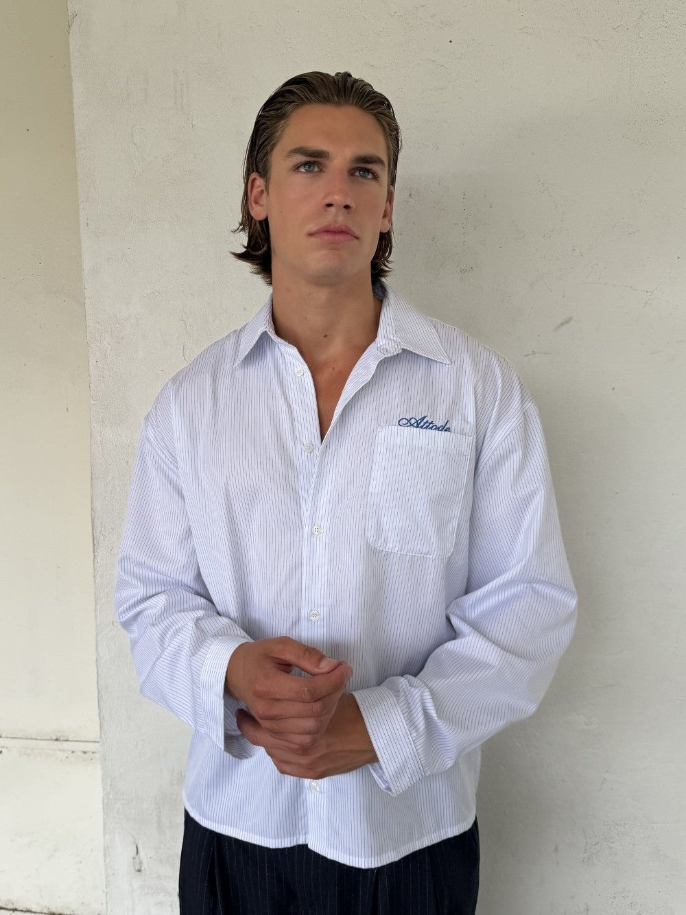 Pinstriped Shirt White/Blue - ATTODE