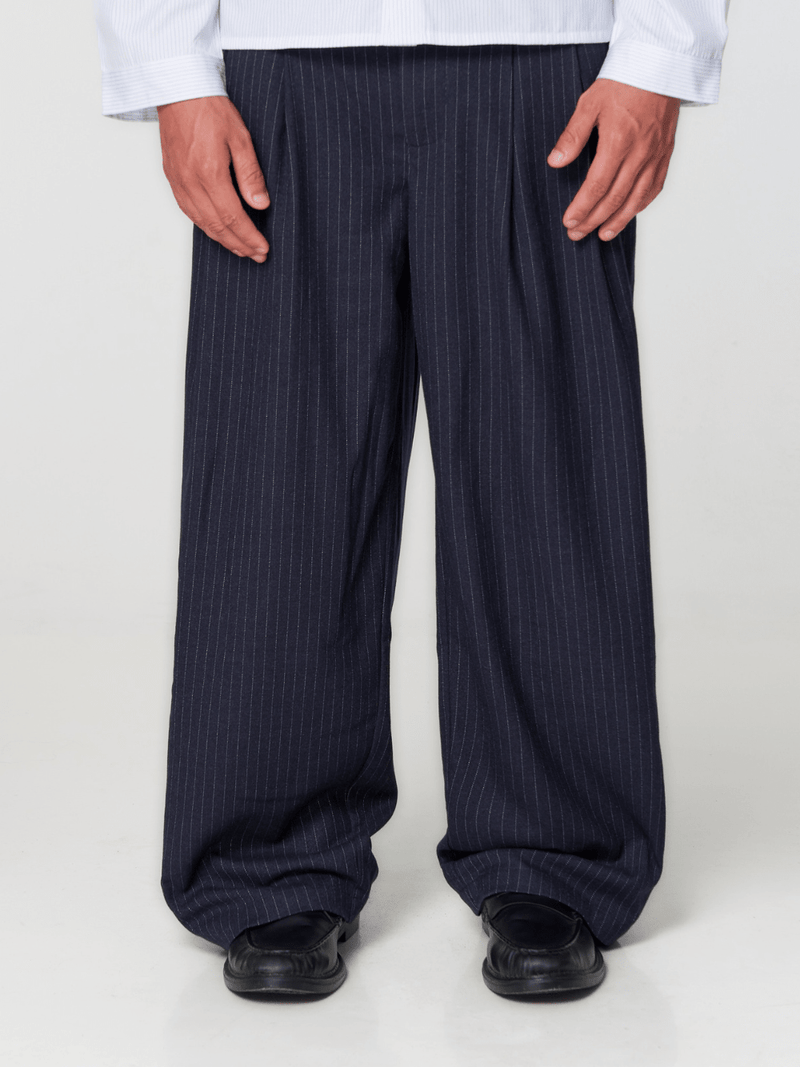 Pinstriped Suit Pants Navy - ATTODE