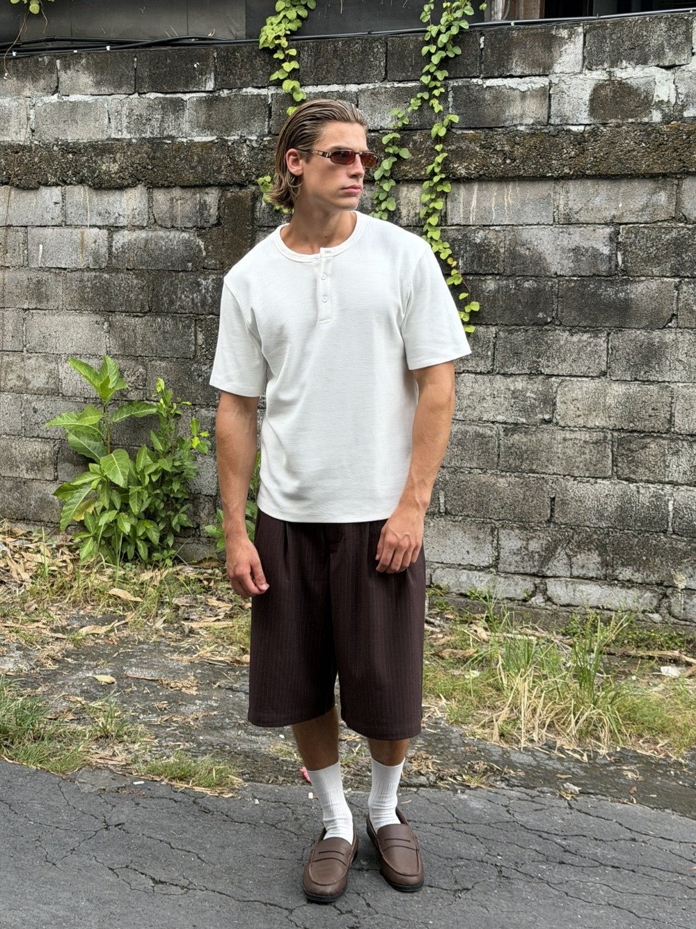 Pinstriped Suit Shorts Brown - ATTODE