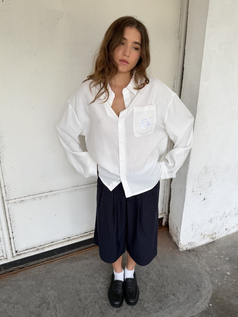 Pinstriped Suit Shorts Navy - ATTODE