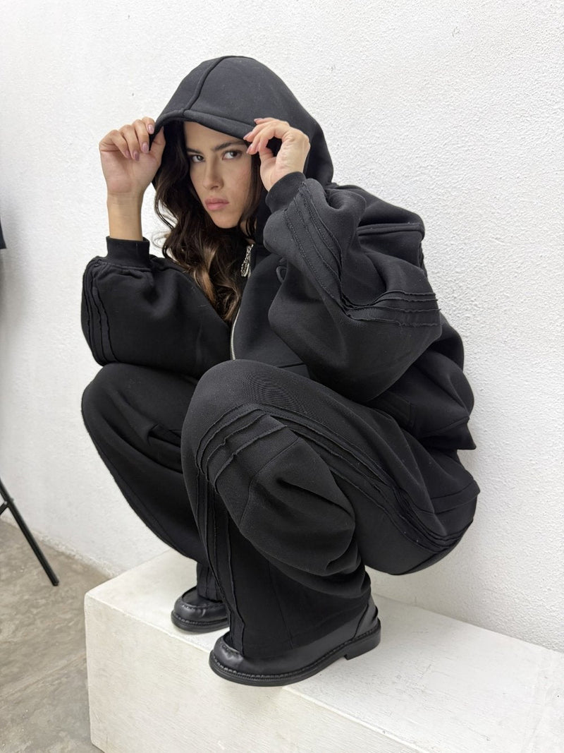 Rail Zip Hoodie Black - ATTODE