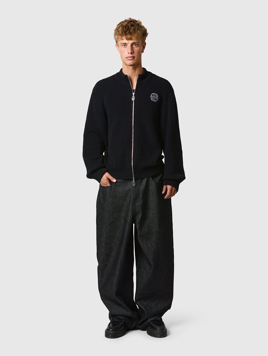 トップス OUAT  ZIP KNIT BLACK size2 Zip Knit – Black Ribbed Zip Sweater from ATTODE