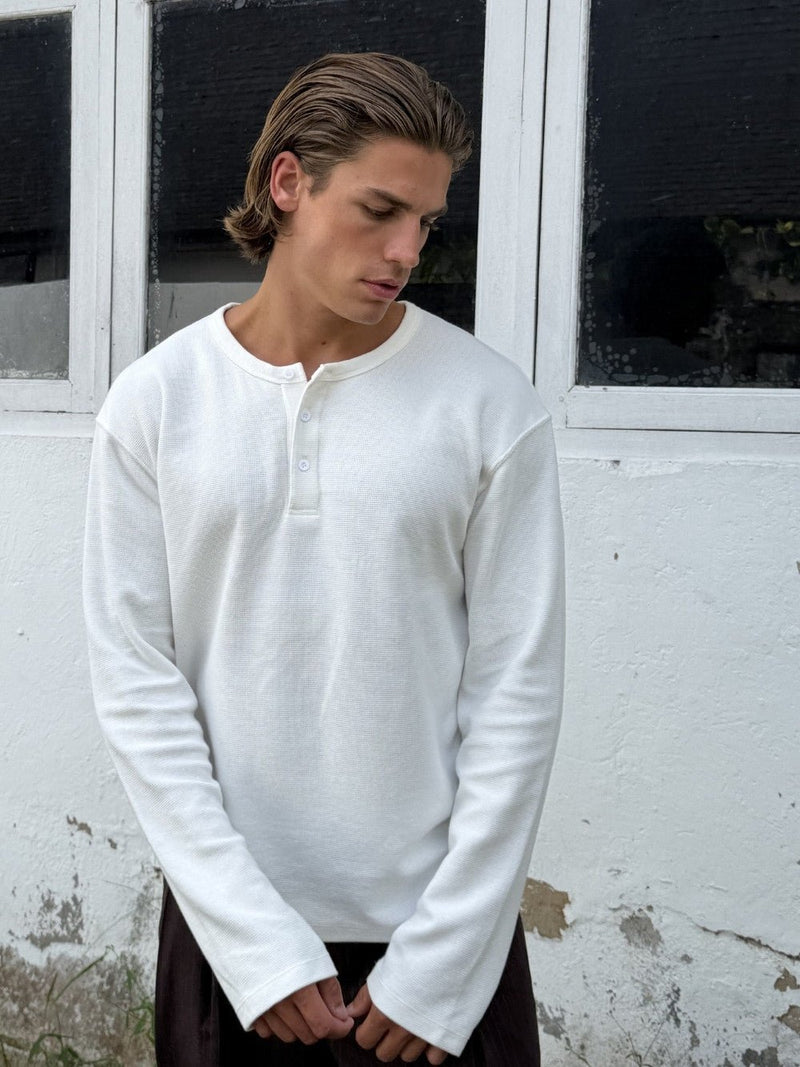 Waffle Henley L/S White - ATTODE