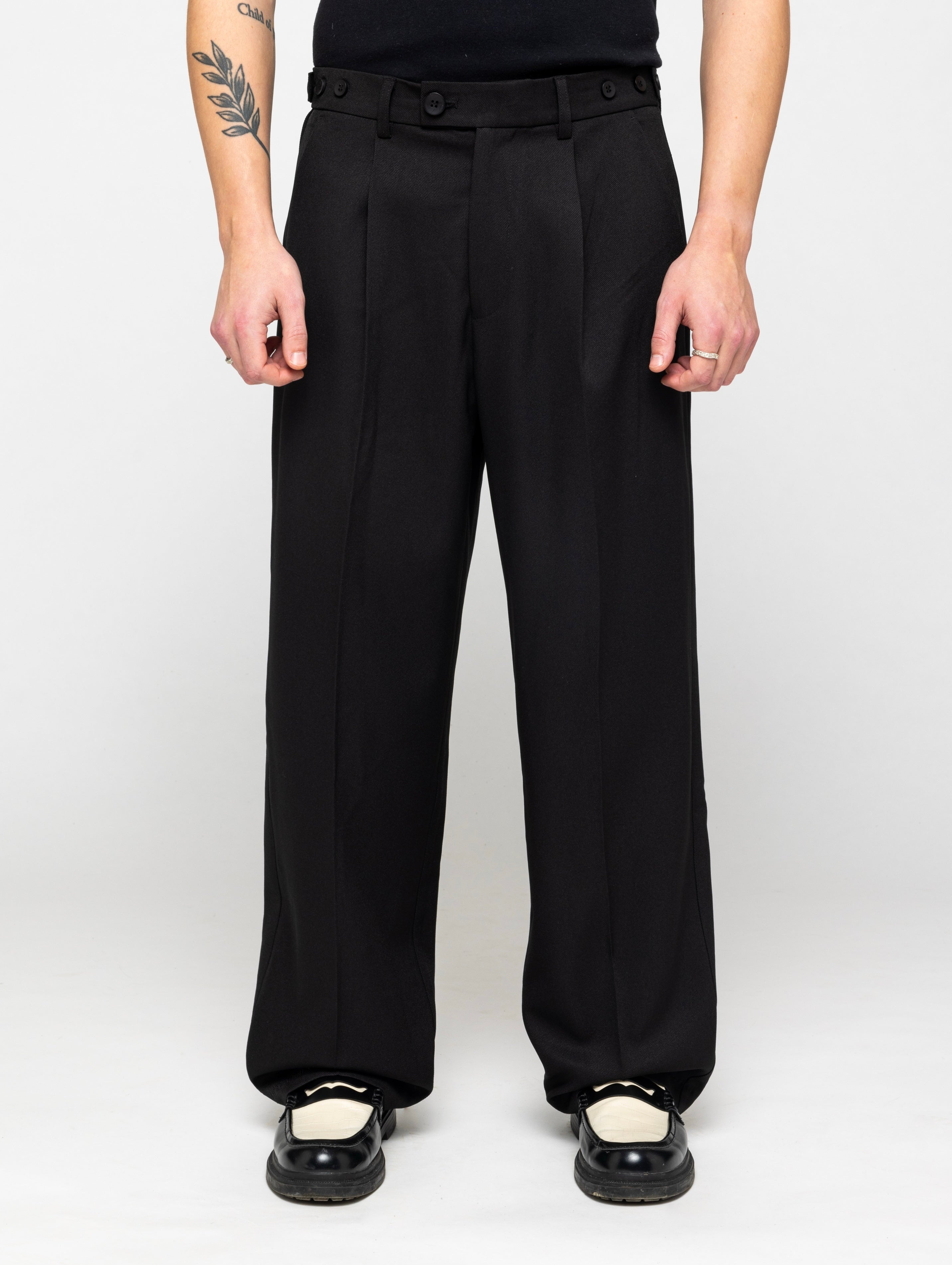 ATTODE Wide Leg Pleated Suit Pants Black - Premium Suit Trousers