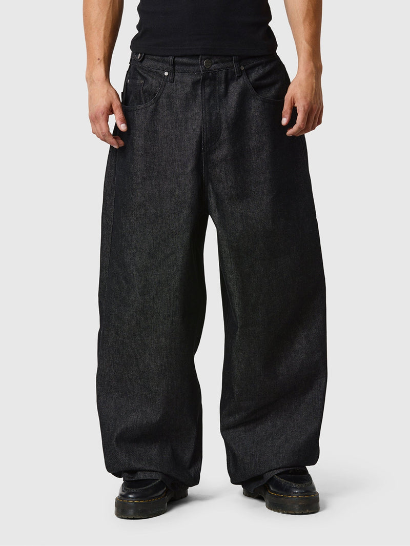 Wide Leg Raw Denim Jeans Black - ATTODE