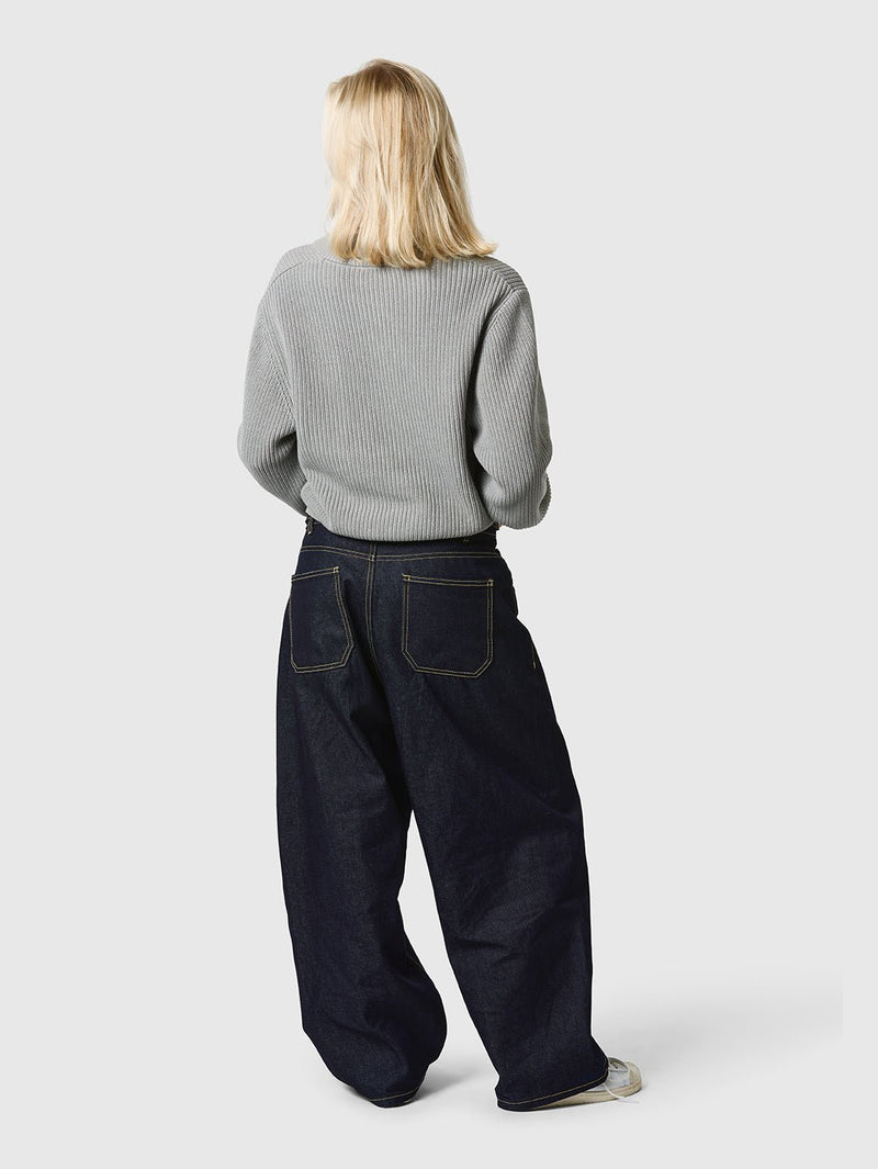 Wide Leg Raw Denim Jeans Indigo Blue - ATTODE