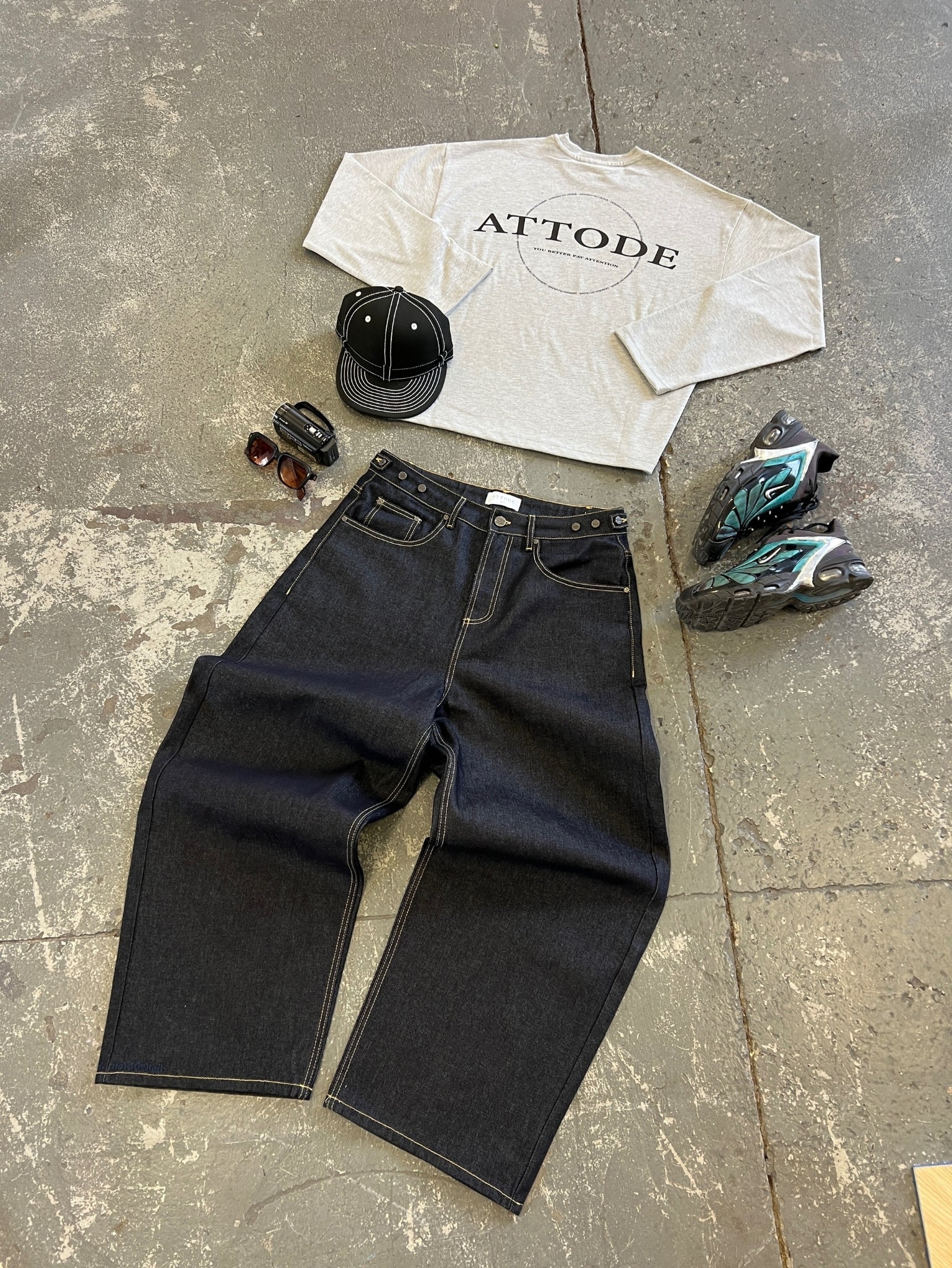 Wide Leg Raw Denim Jeans Navy - ATTODE