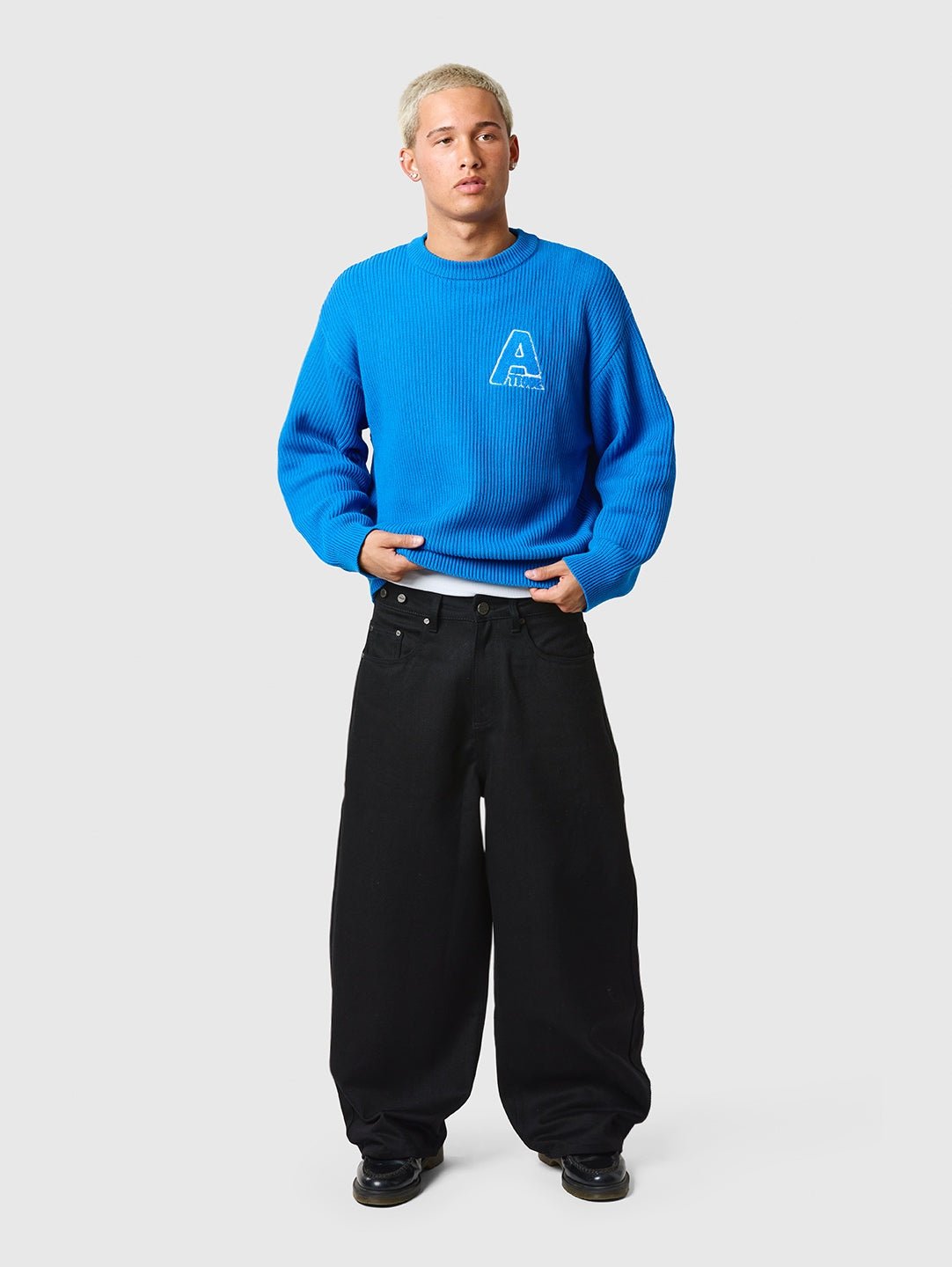 Wide Leg Raw Denim Jeans Solid Black - ATTODE