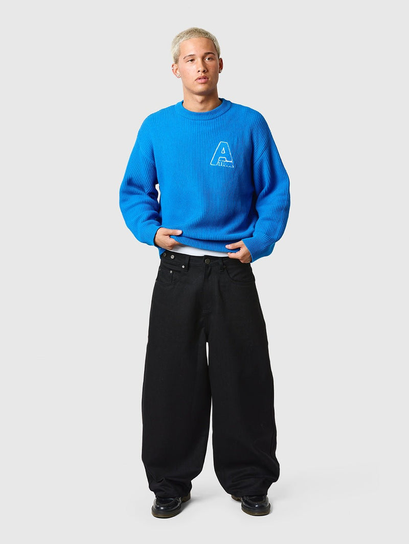 Wide Leg Raw Denim Jeans Solid Black - ATTODE