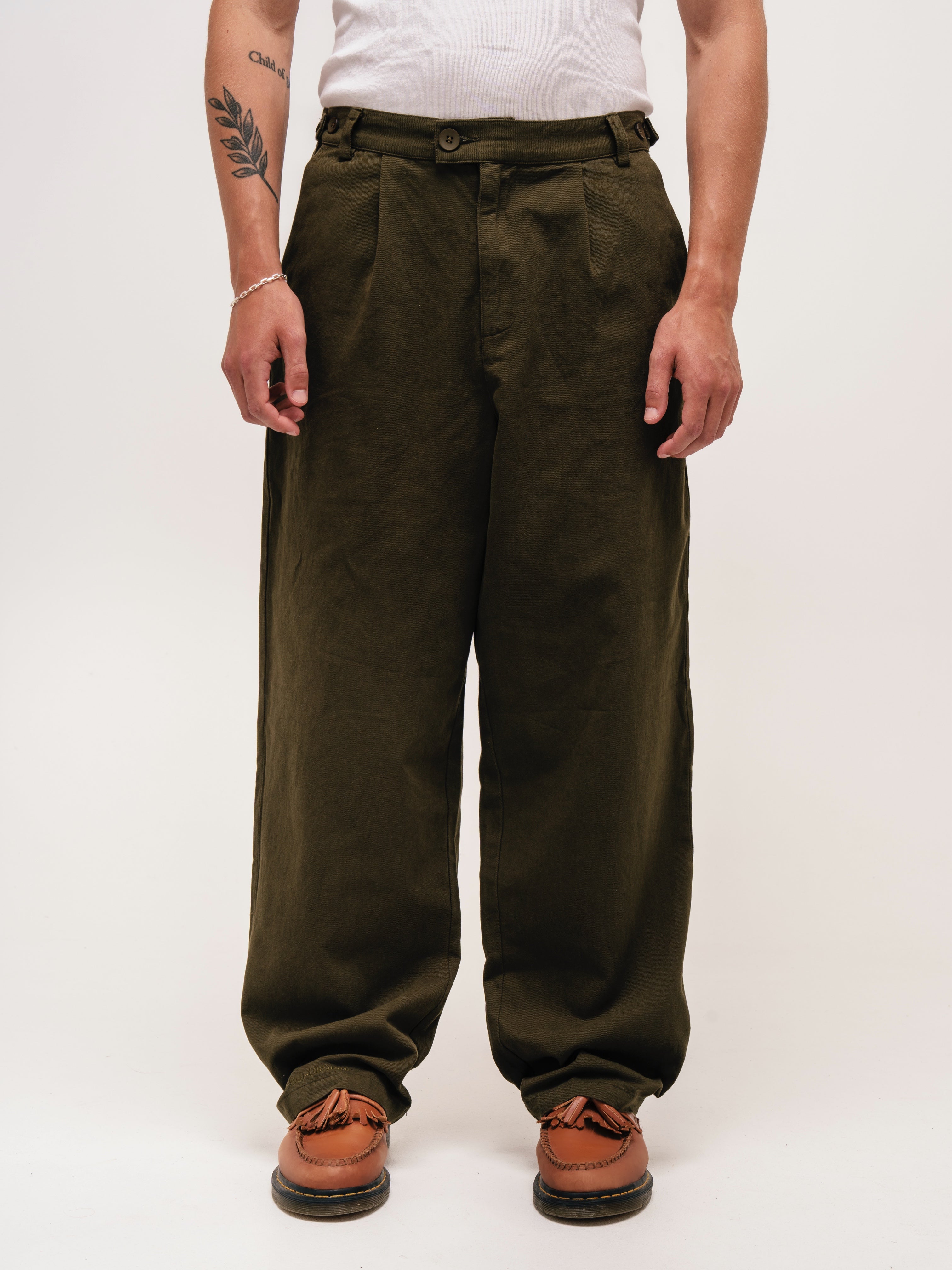 WIDE LEG TROUSERS OLIVE GREEN - ATTODE